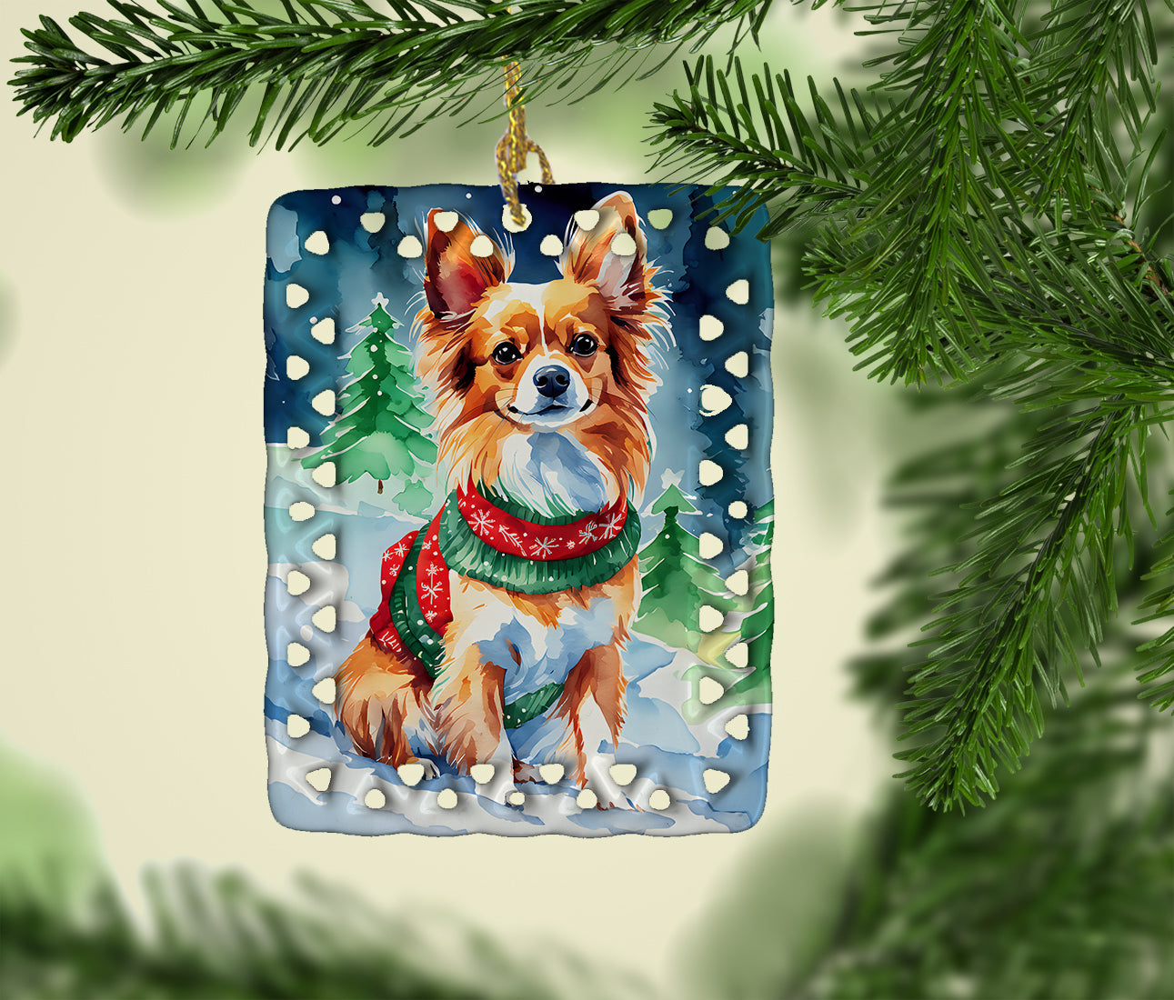 Papillon Christmas Porcelain Ornament Christmas Tree Hanging Decorations for Home Christmas Holiday, Rectangle, Gift, Multicolor