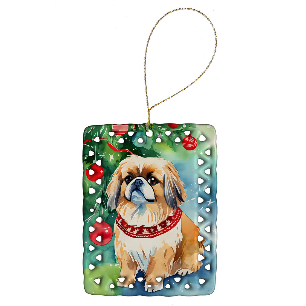 Pekingese Christmas Porcelain Ornament Christmas Tree Hanging Decorations for Home Christmas Holiday, Rectangle, Gift, Multicolor