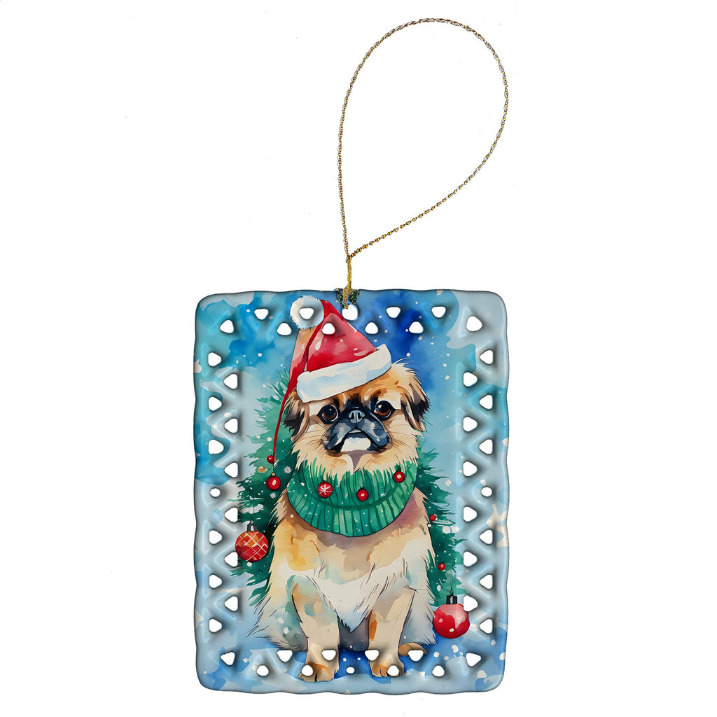 Pekingese Christmas Porcelain Ornament Christmas Tree Hanging Decorations for Home Christmas Holiday, Rectangle, Gift, Multicolor
