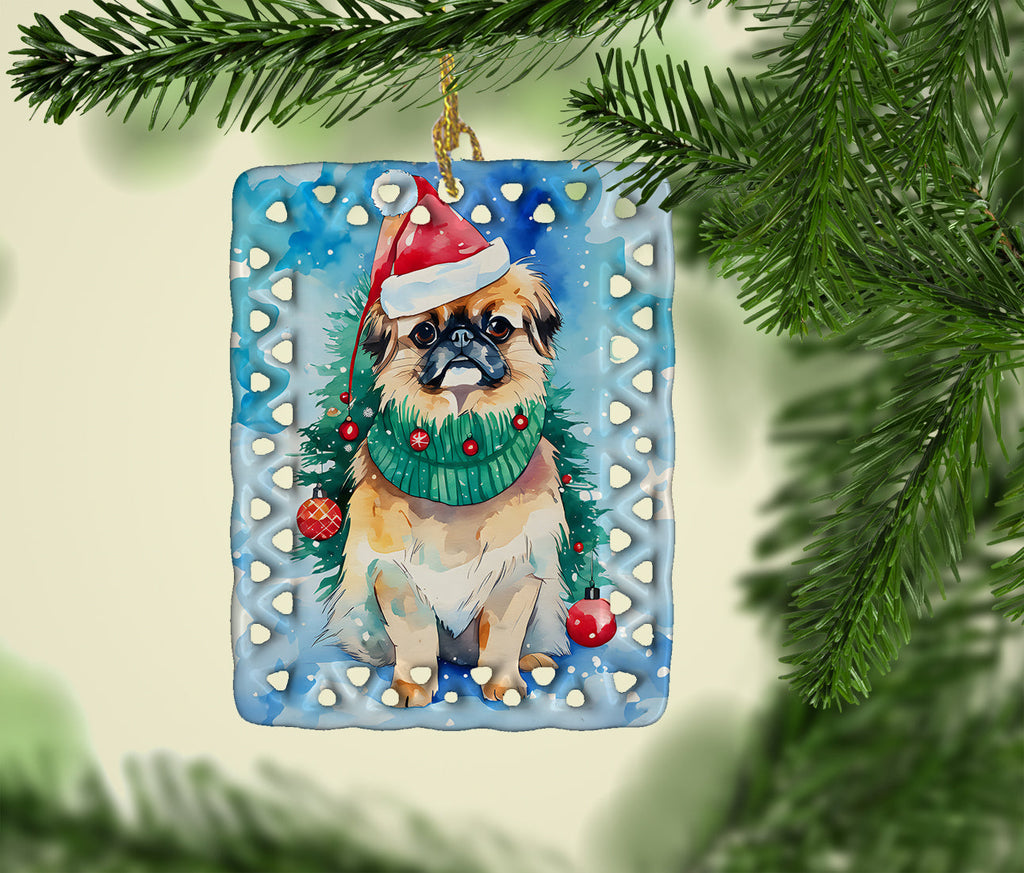 Pekingese Christmas Porcelain Ornament Christmas Tree Hanging Decorations for Home Christmas Holiday, Rectangle, Gift, Multicolor