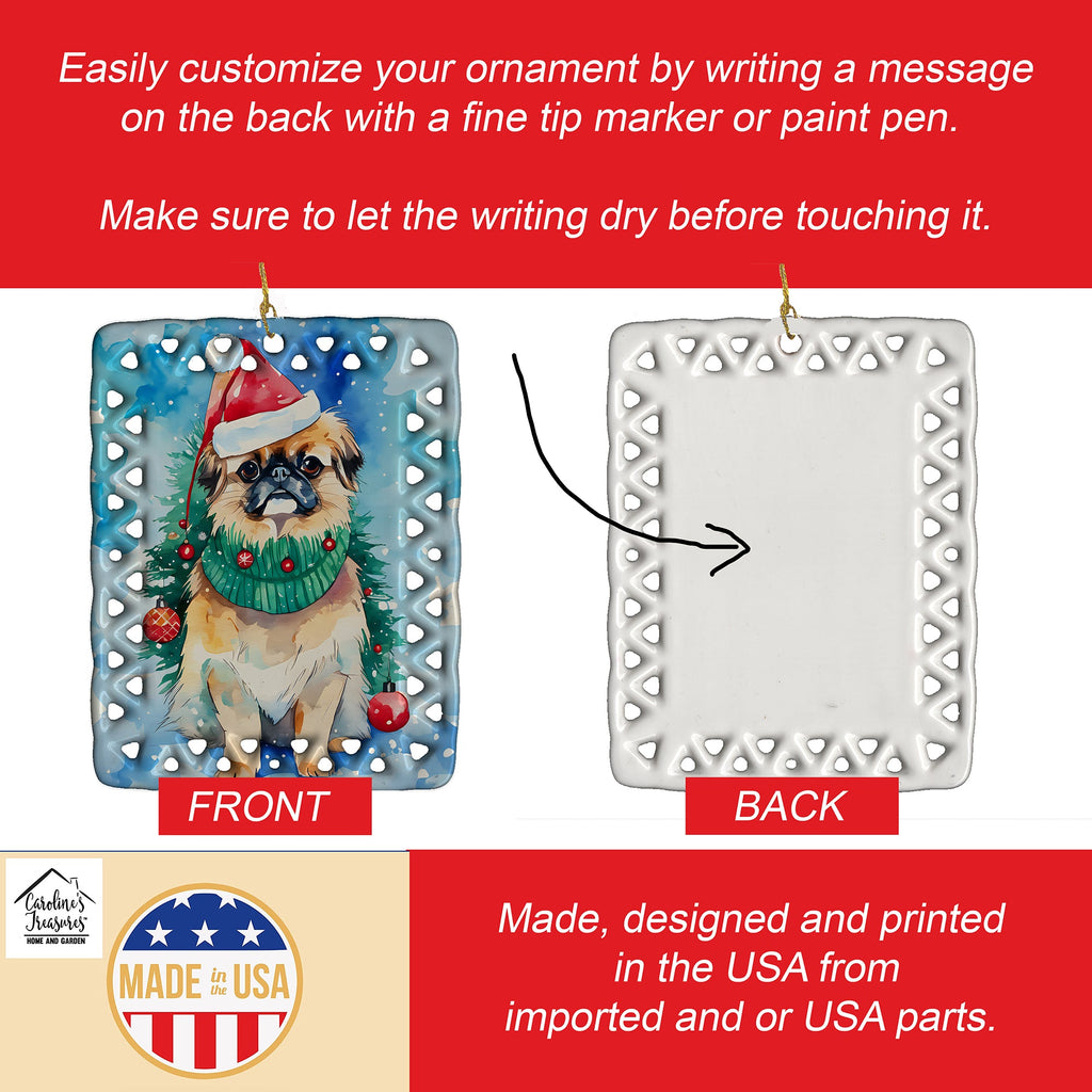 Pekingese Christmas Porcelain Ornament Christmas Tree Hanging Decorations for Home Christmas Holiday, Rectangle, Gift, Multicolor
