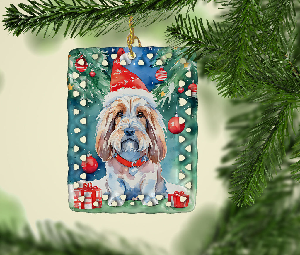Petit Basset Griffon Vendeen Christmas Porcelain Ornament Christmas Tree Hanging Decorations for Home Christmas Holiday, Rectangle, Gift, Multicolor