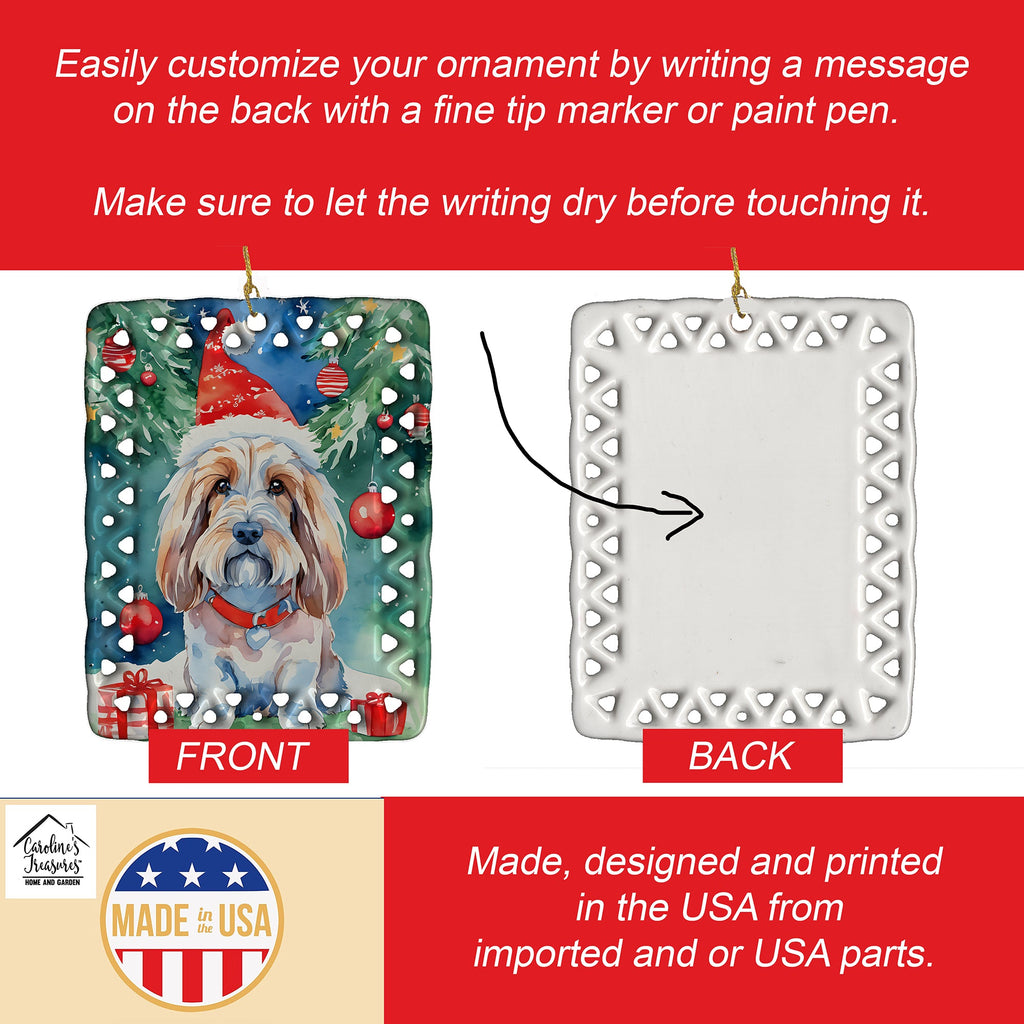 Petit Basset Griffon Vendeen Christmas Porcelain Ornament Christmas Tree Hanging Decorations for Home Christmas Holiday, Rectangle, Gift, Multicolor