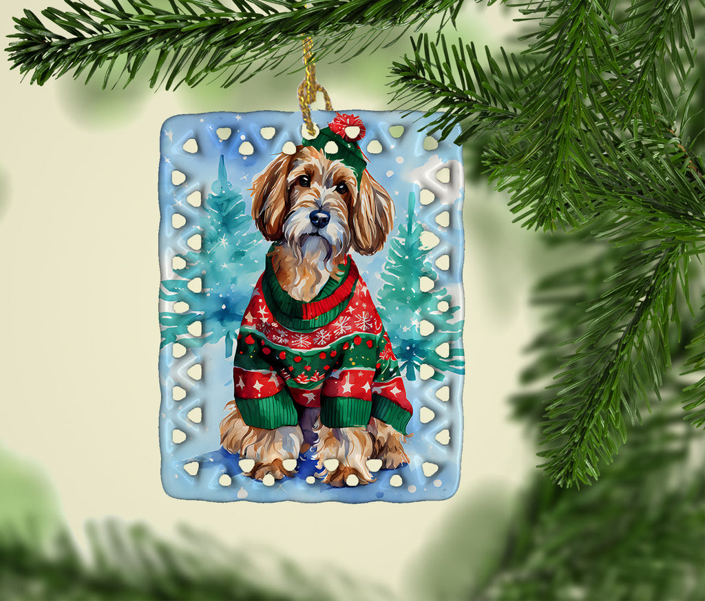 Petit Basset Griffon Vendeen Christmas Porcelain Ornament Christmas Tree Hanging Decorations for Home Christmas Holiday, Rectangle, Gift, Multicolor