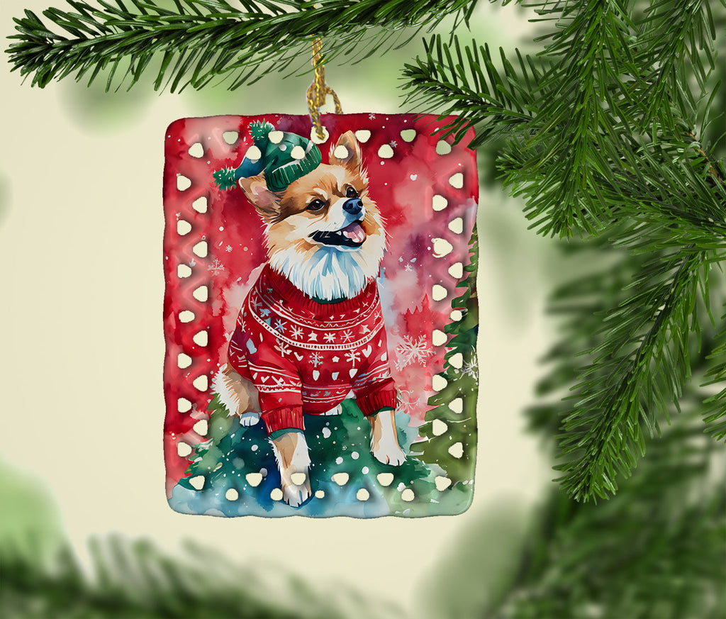 Pomeranian Christmas Porcelain Ornament Christmas Tree Hanging Decorations for Home Christmas Holiday, Rectangle, Gift, Multicolor