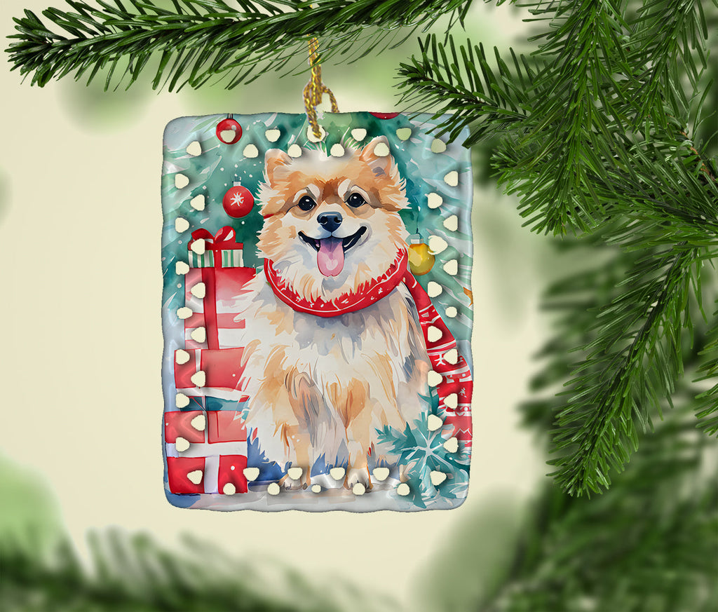 Pomeranian Christmas Porcelain Ornament Christmas Tree Hanging Decorations for Home Christmas Holiday, Rectangle, Gift, Multicolor