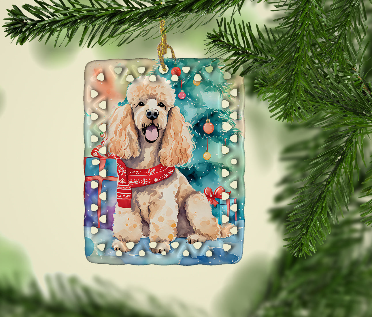 Poodle Christmas Porcelain Ornament Christmas Tree Hanging Decorations for Home Christmas Holiday, Rectangle, Gift, Multicolor