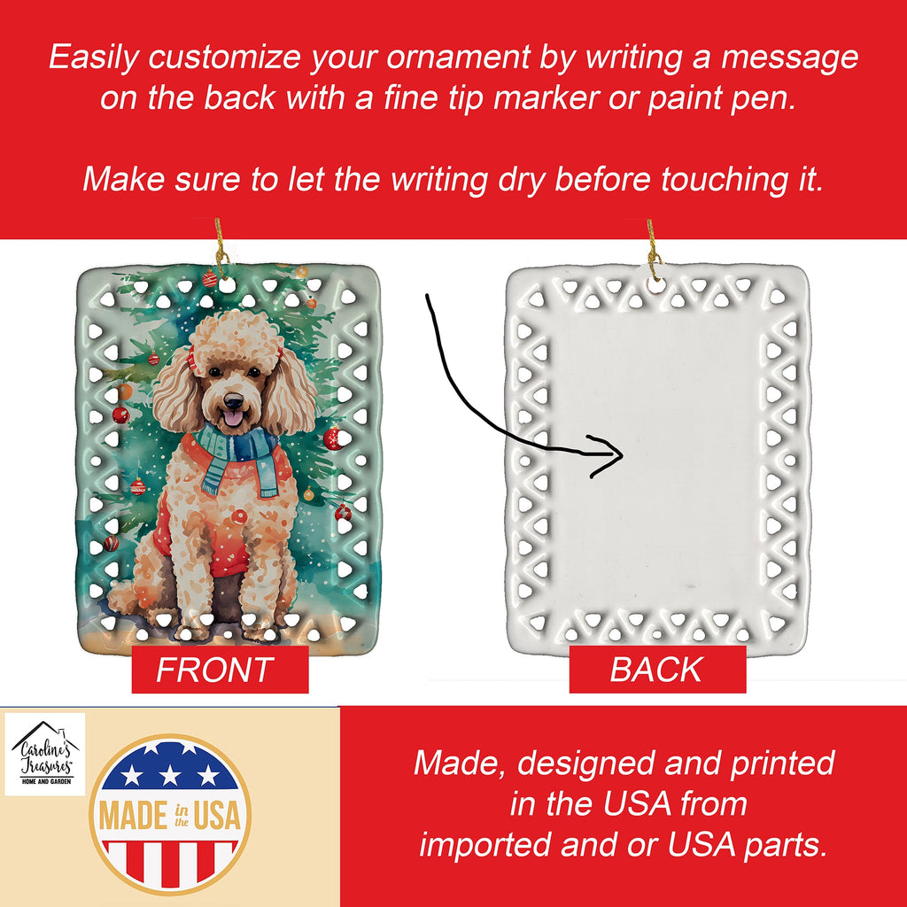 Poodle Christmas Porcelain Ornament Christmas Tree Hanging Decorations for Home Christmas Holiday, Rectangle, Gift, Multicolor
