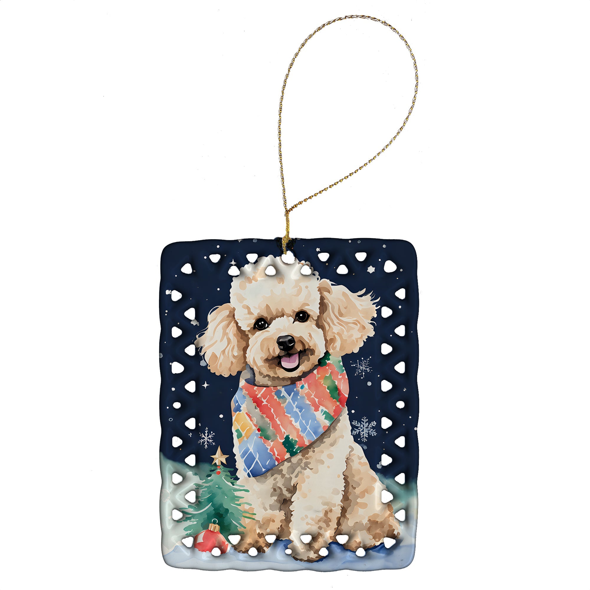 Poodle Christmas Porcelain Ornament Christmas Tree Hanging Decorations for Home Christmas Holiday, Rectangle, Gift, Multicolor