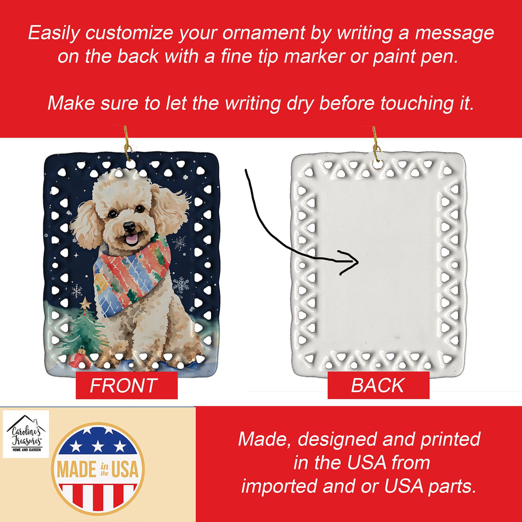 Poodle Christmas Porcelain Ornament Christmas Tree Hanging Decorations for Home Christmas Holiday, Rectangle, Gift, Multicolor