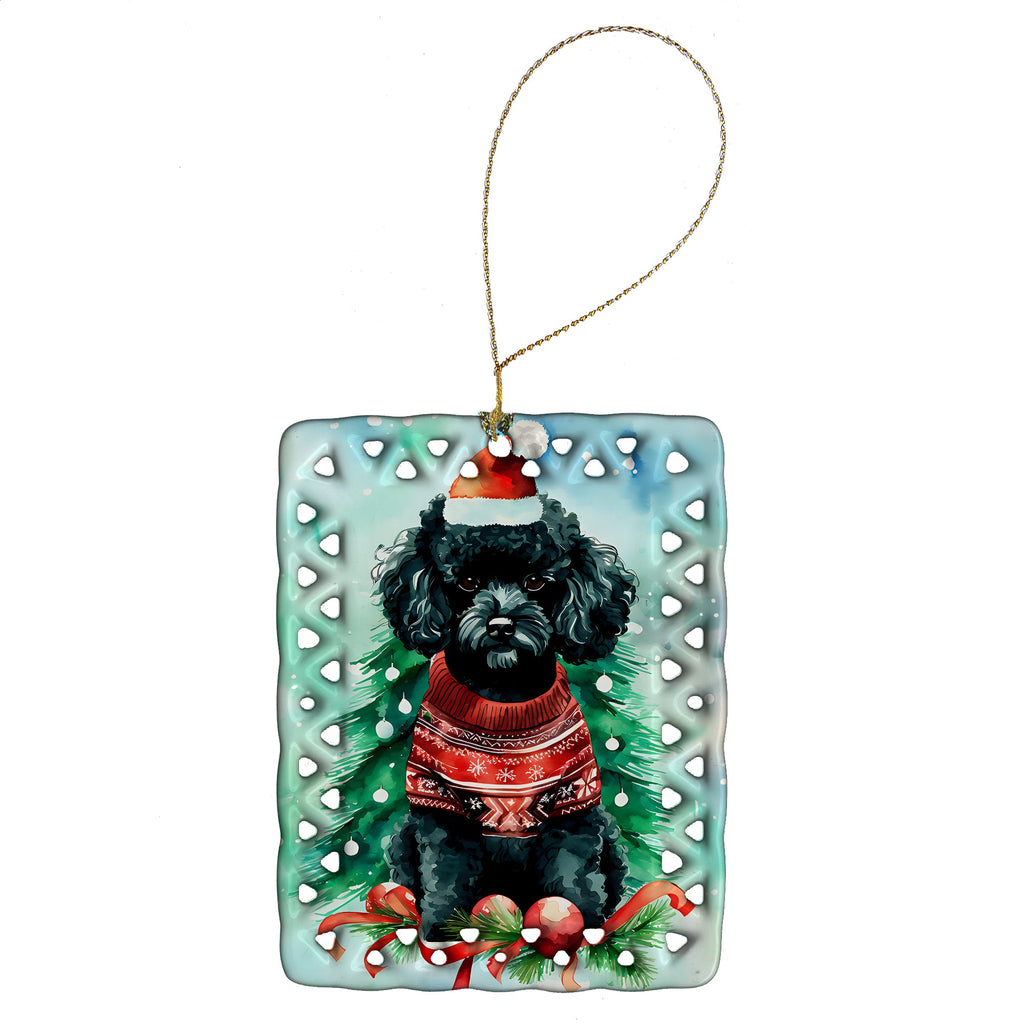 Poodle Christmas Porcelain Ornament Christmas Tree Hanging Decorations for Home Christmas Holiday, Rectangle, Gift, Multicolor