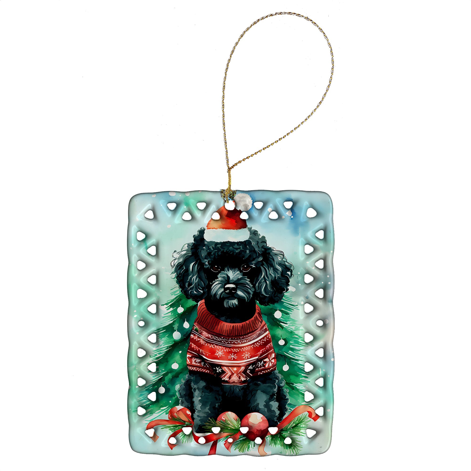 Poodle Christmas Porcelain Ornament Christmas Tree Hanging Decorations for Home Christmas Holiday, Rectangle, Gift, Multicolor