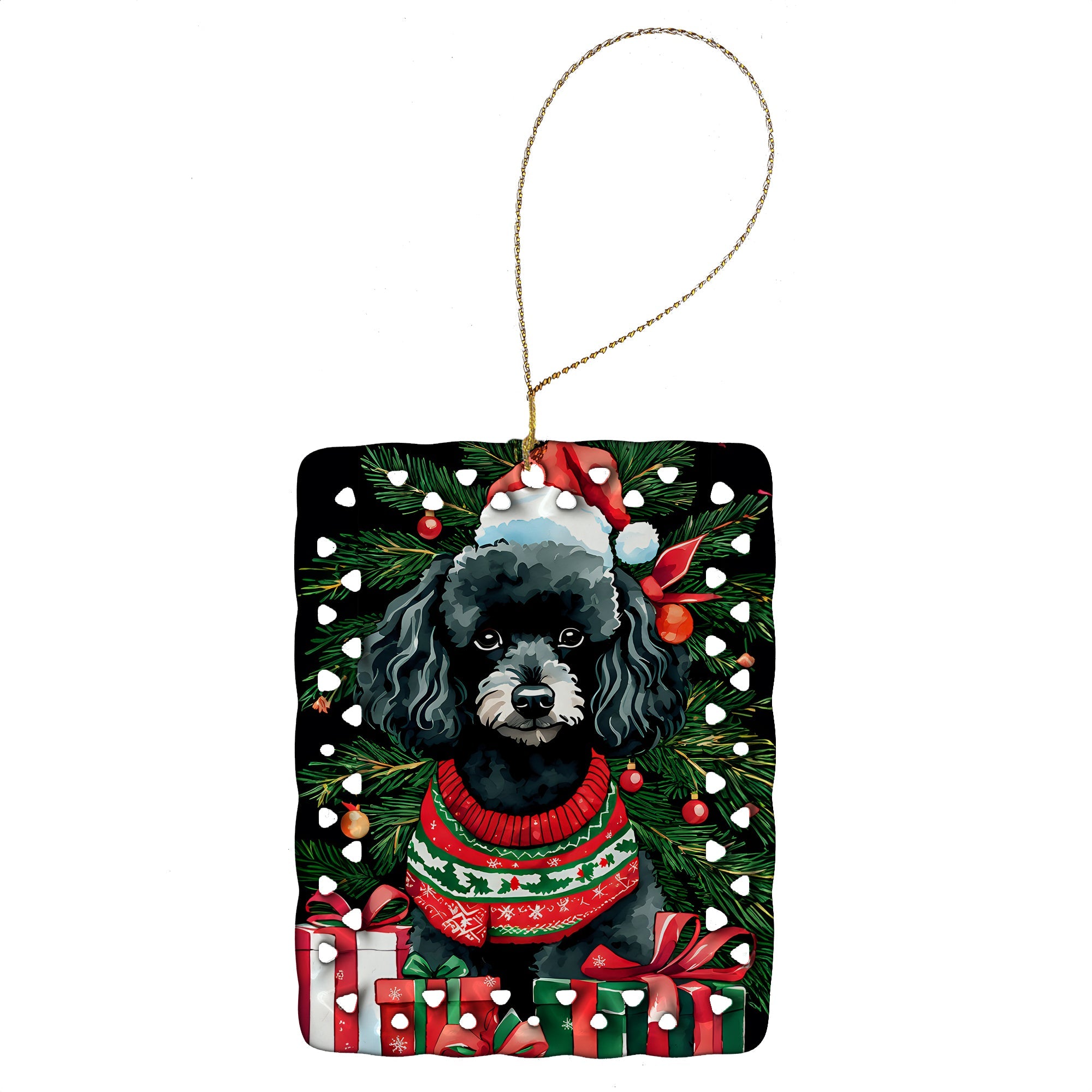 Poodle Christmas Porcelain Ornament Christmas Tree Hanging Decorations for Home Christmas Holiday, Rectangle, Gift, Multicolor