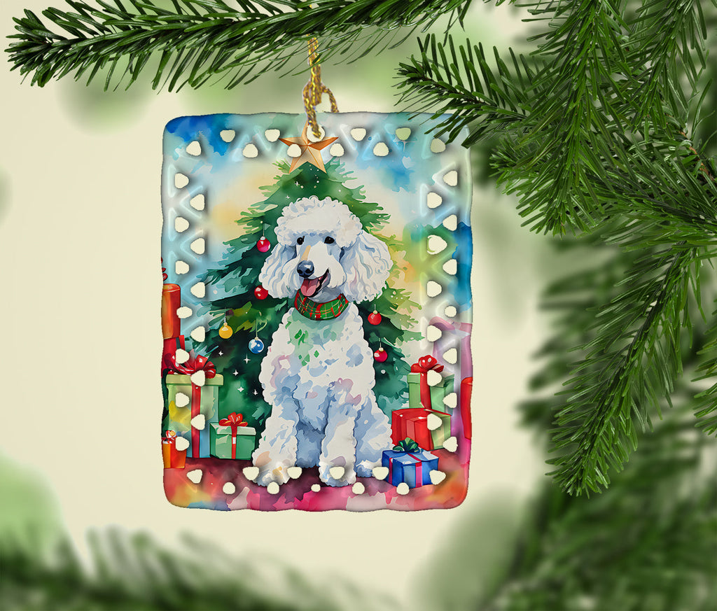 Poodle Christmas Porcelain Ornament Christmas Tree Hanging Decorations for Home Christmas Holiday, Rectangle, Gift, Multicolor