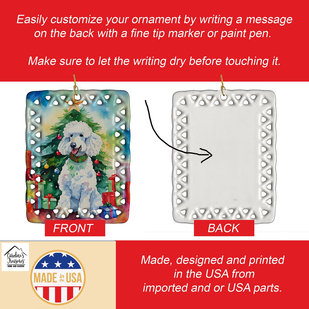 Poodle Christmas Porcelain Ornament Christmas Tree Hanging Decorations for Home Christmas Holiday, Rectangle, Gift, Multicolor