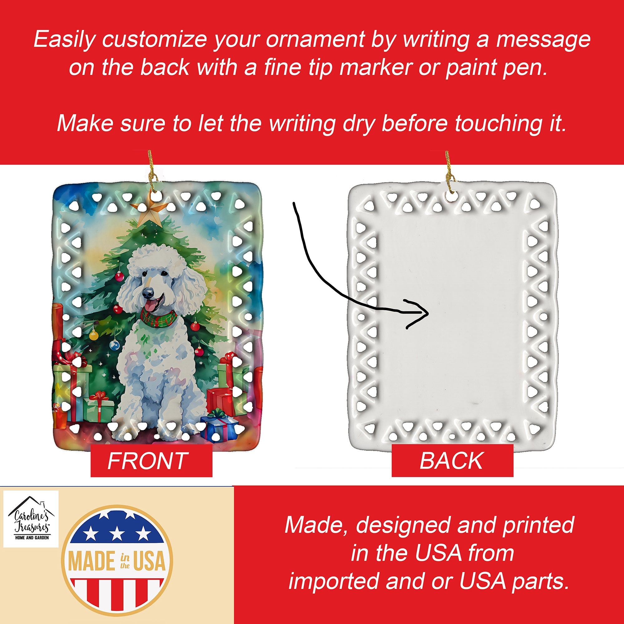 Poodle Christmas Porcelain Ornament Christmas Tree Hanging Decorations for Home Christmas Holiday, Rectangle, Gift, Multicolor