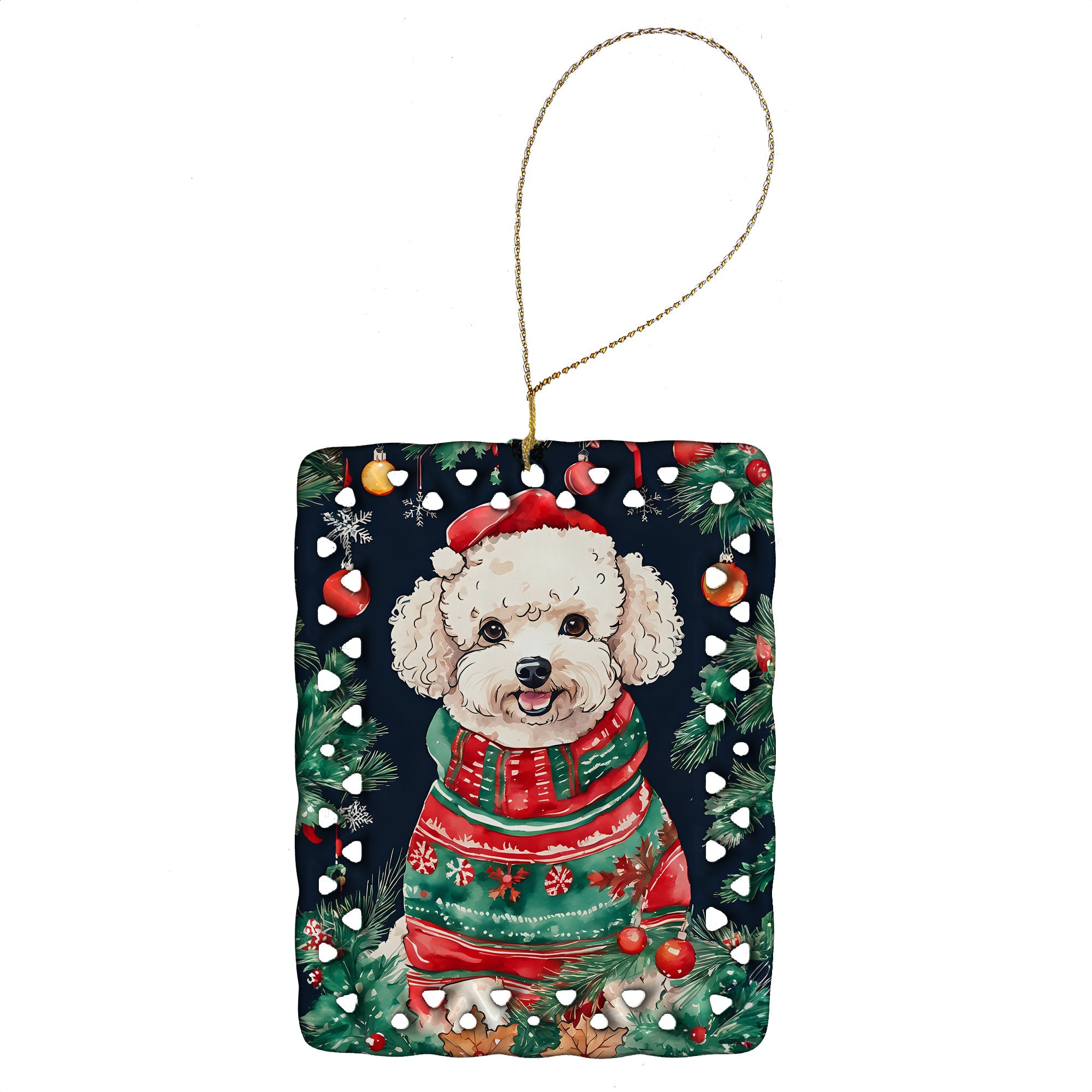 Poodle Christmas Porcelain Ornament Christmas Tree Hanging Decorations for Home Christmas Holiday, Rectangle, Gift, Multicolor