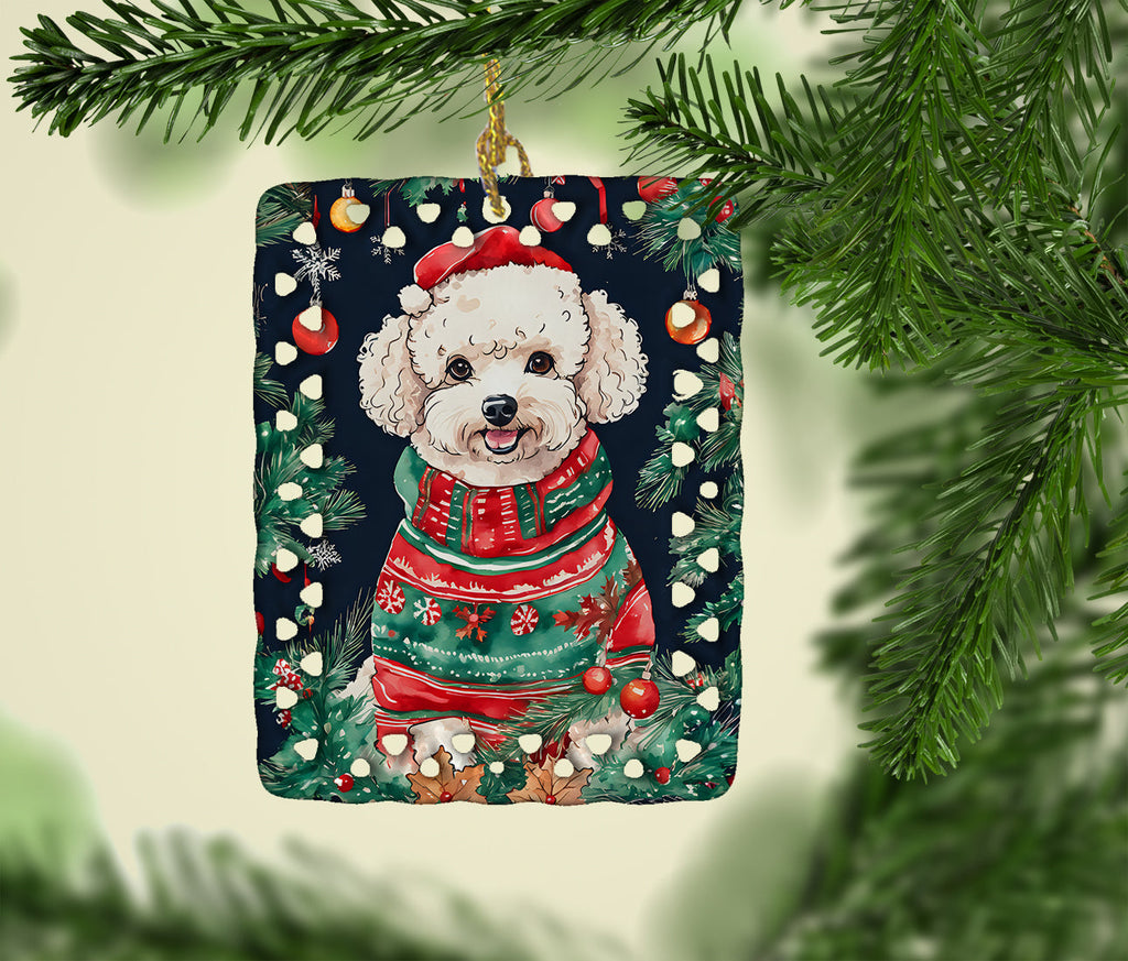 Poodle Christmas Porcelain Ornament Christmas Tree Hanging Decorations for Home Christmas Holiday, Rectangle, Gift, Multicolor