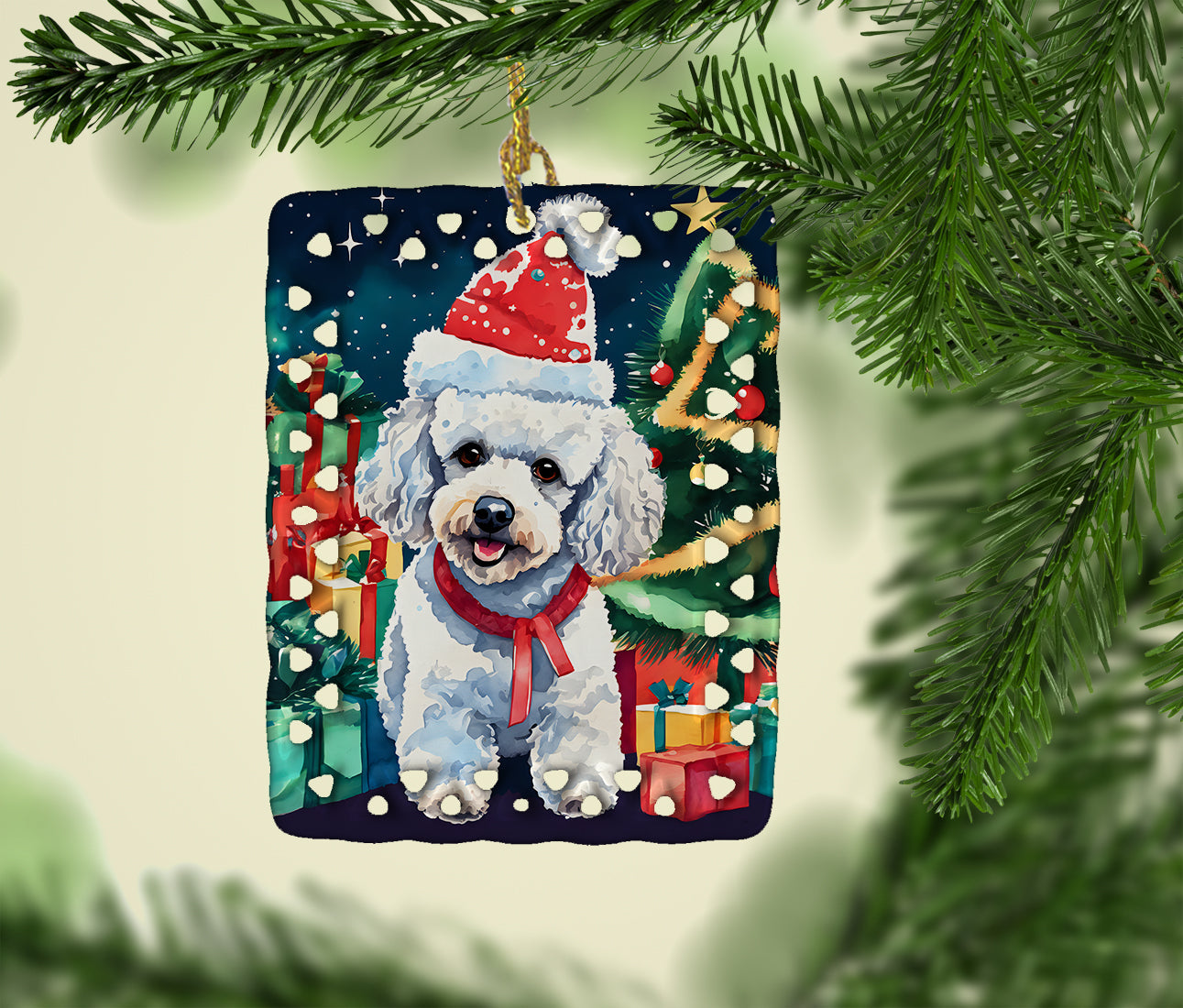 Poodle Christmas Porcelain Ornament Christmas Tree Hanging Decorations for Home Christmas Holiday, Rectangle, Gift, Multicolor