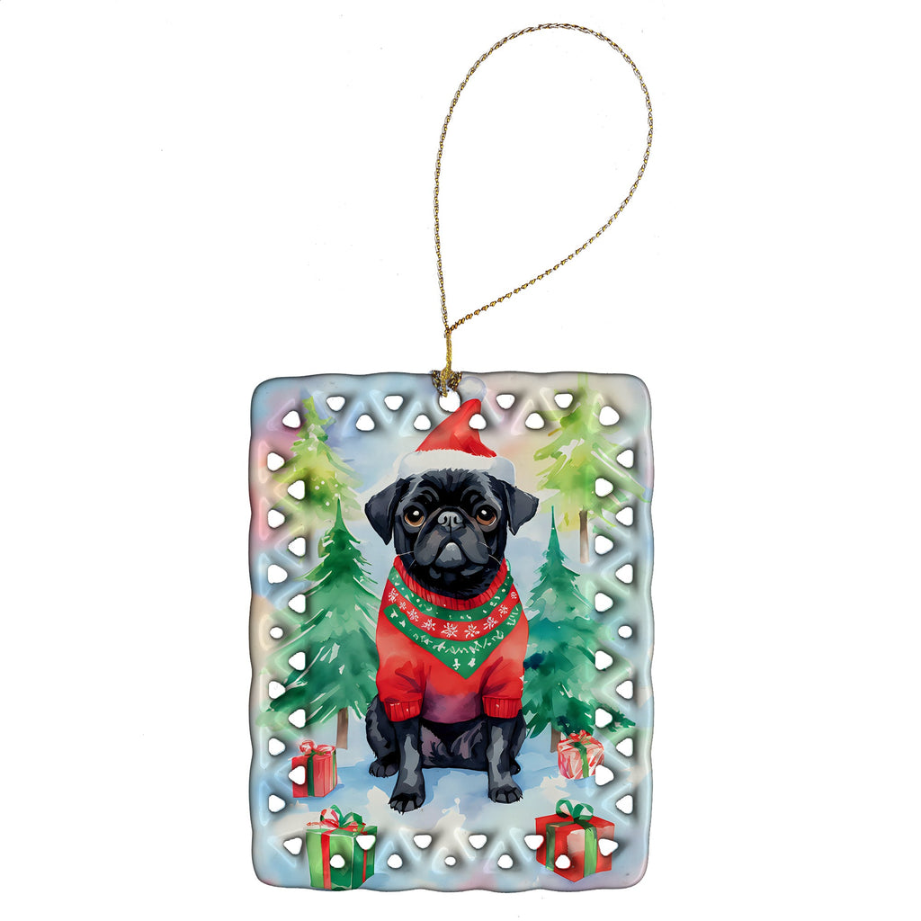 Pug Christmas Porcelain Ornament Christmas Tree Hanging Decorations for Home Christmas Holiday, Rectangle, Gift, Multicolor