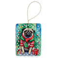 Pug Christmas Porcelain Ornament Christmas Tree Hanging Decorations for Home Christmas Holiday, Rectangle, Gift, Multicolor