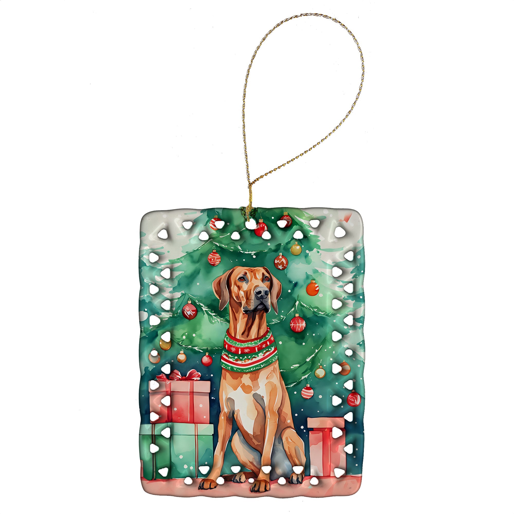 Rhodesian Ridgeback Christmas Porcelain Ornament Christmas Tree Hanging Decorations for Home Christmas Holiday, Rectangle, Gift, Multicolor