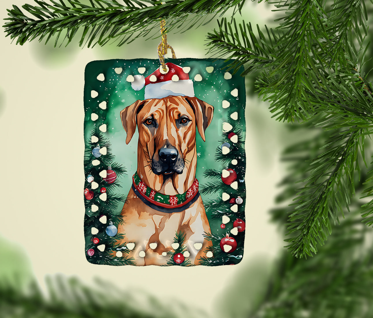 Rhodesian Ridgeback Christmas Porcelain Ornament Christmas Tree Hanging Decorations for Home Christmas Holiday, Rectangle, Gift, Multicolor