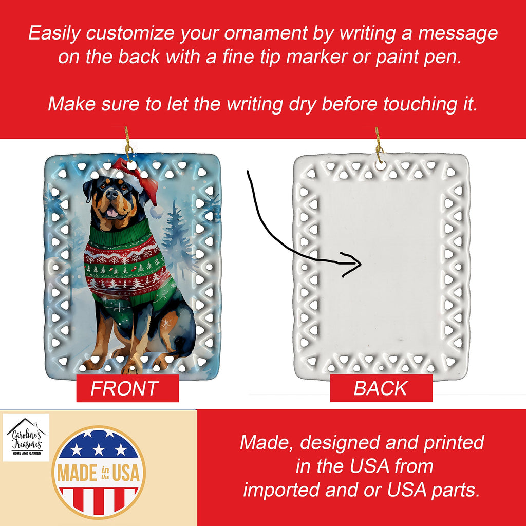 Rottweiler Christmas Porcelain Ornament Christmas Tree Hanging Decorations for Home Christmas Holiday, Rectangle, Gift, Multicolor