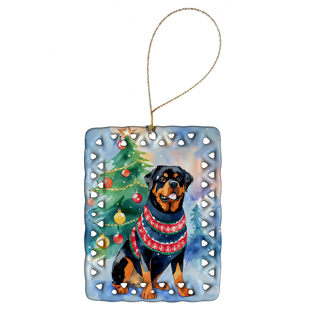Rottweiler Christmas Porcelain Ornament Christmas Tree Hanging Decorations for Home Christmas Holiday, Rectangle, Gift, Multicolor