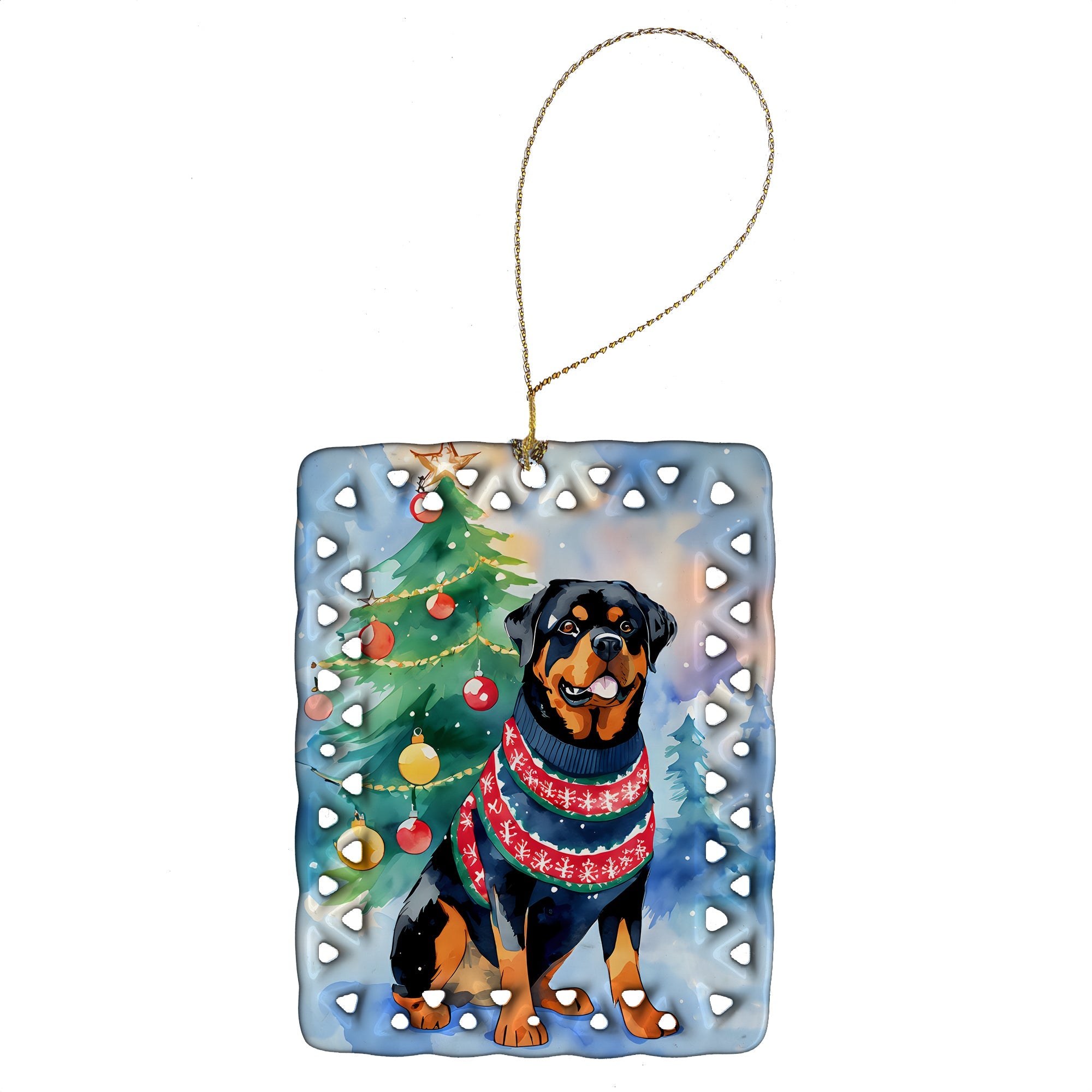 Rottweiler Christmas Porcelain Ornament Christmas Tree Hanging Decorations for Home Christmas Holiday, Rectangle, Gift, Multicolor