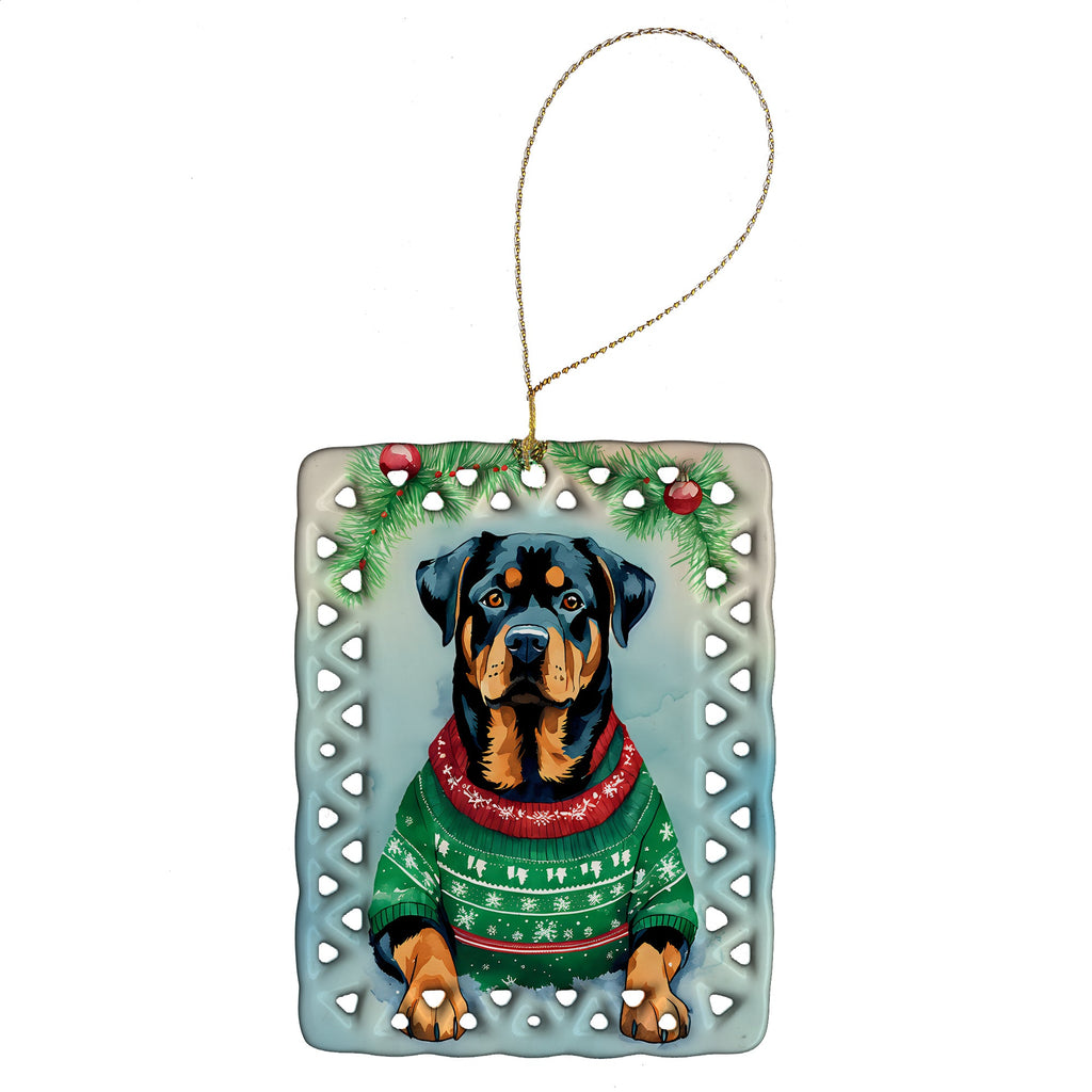 Rottweiler Christmas Porcelain Ornament Christmas Tree Hanging Decorations for Home Christmas Holiday, Rectangle, Gift, Multicolor