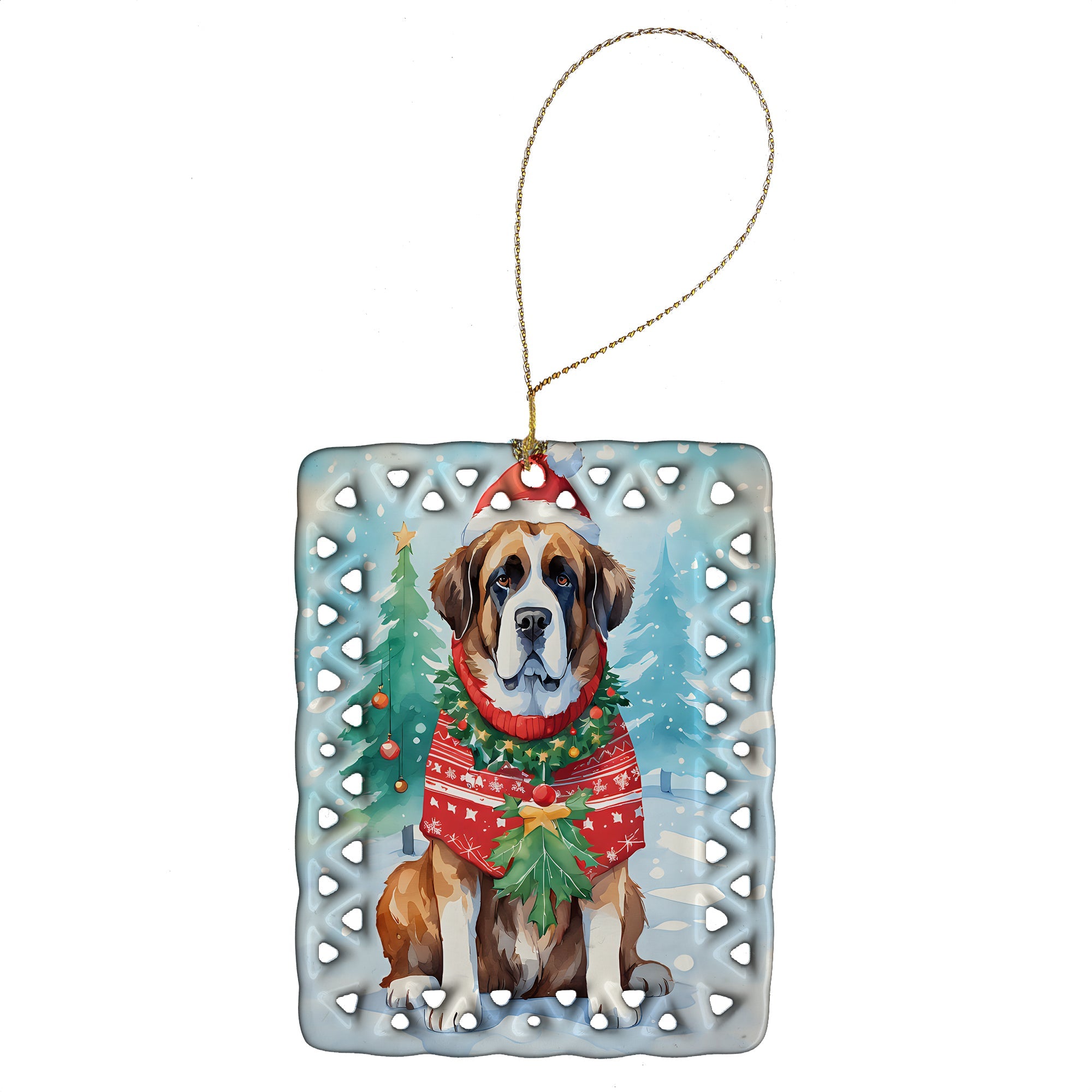 Saint Bernard Christmas Porcelain Ornament Christmas Tree Hanging Decorations for Home Christmas Holiday, Rectangle, Gift, Multicolor