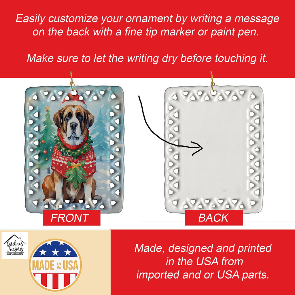 Saint Bernard Christmas Porcelain Ornament Christmas Tree Hanging Decorations for Home Christmas Holiday, Rectangle, Gift, Multicolor