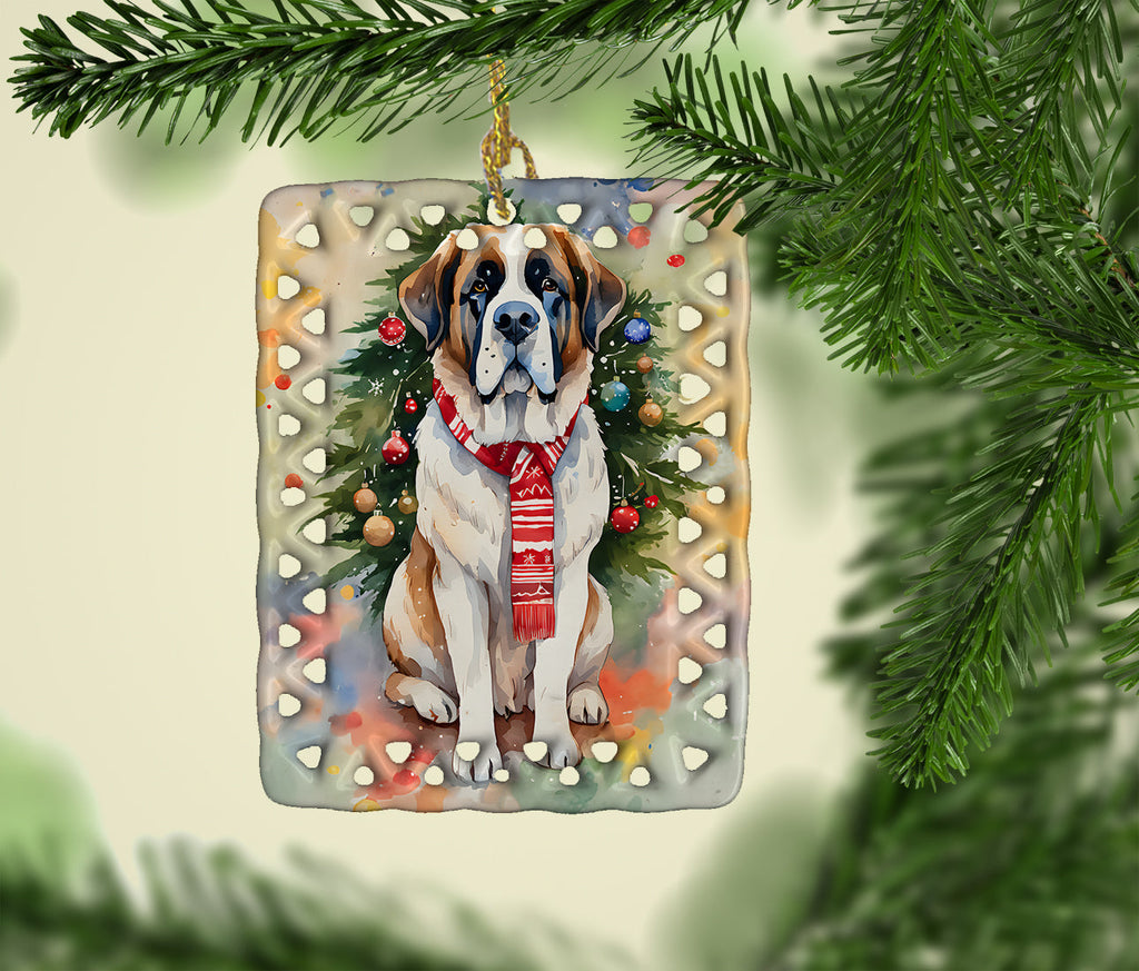 Saint Bernard Christmas Porcelain Ornament Christmas Tree Hanging Decorations for Home Christmas Holiday, Rectangle, Gift, Multicolor