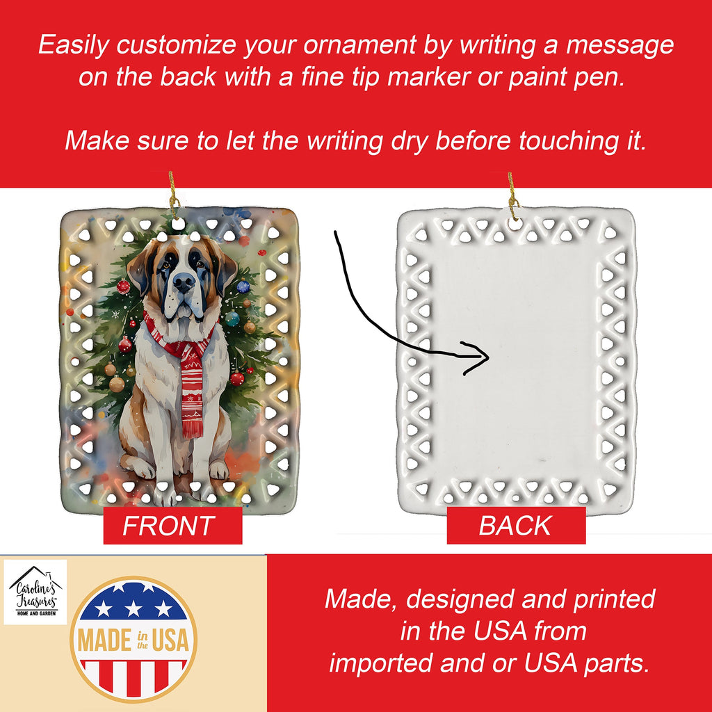 Saint Bernard Christmas Porcelain Ornament Christmas Tree Hanging Decorations for Home Christmas Holiday, Rectangle, Gift, Multicolor