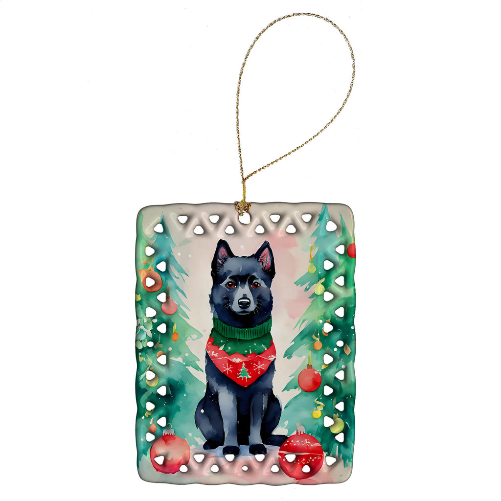 Schipperke Christmas Porcelain Ornament Christmas Tree Hanging Decorations for Home Christmas Holiday, Rectangle, Gift, Multicolor