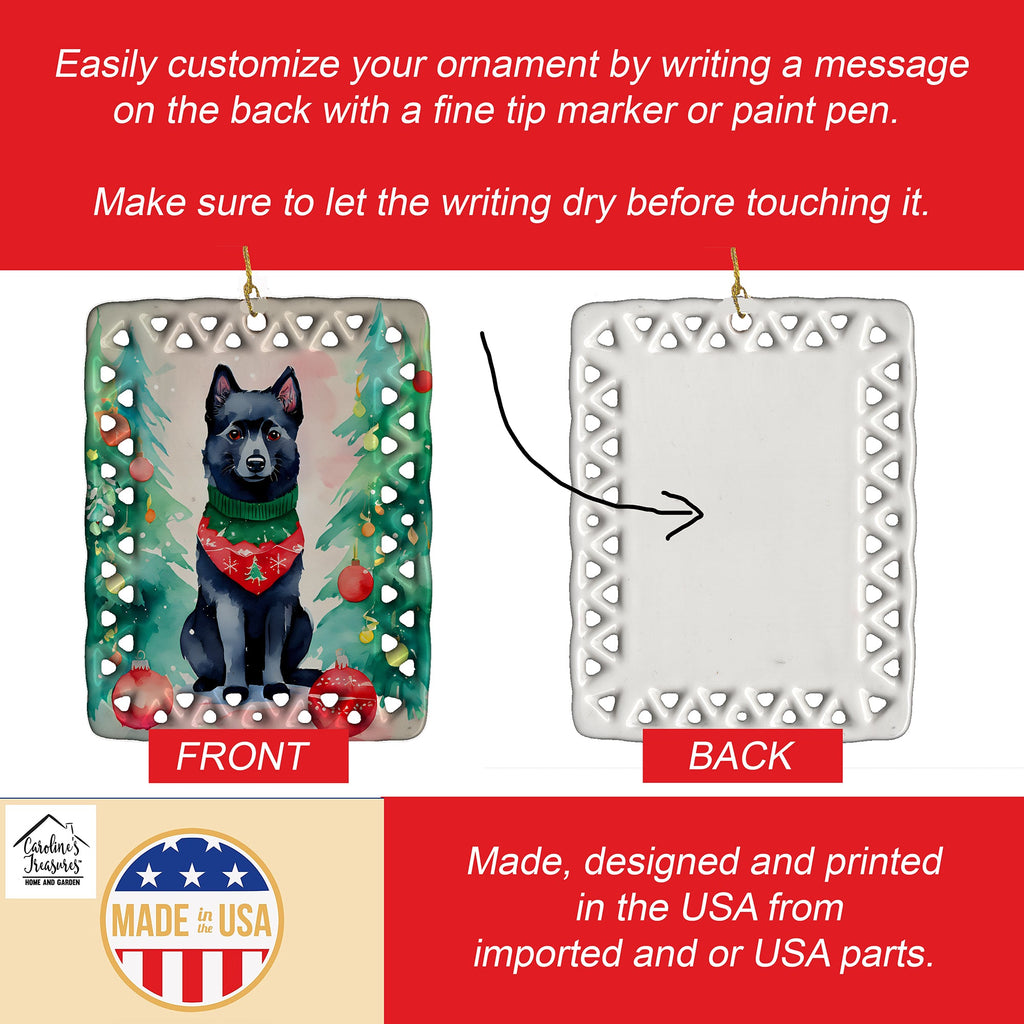 Schipperke Christmas Porcelain Ornament Christmas Tree Hanging Decorations for Home Christmas Holiday, Rectangle, Gift, Multicolor