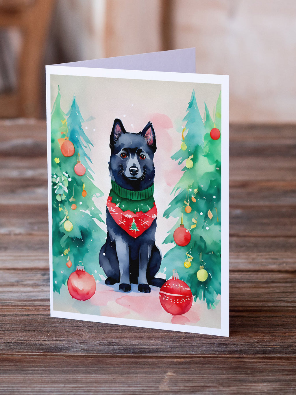 Schipperke Christmas Greeting Cards Pack of 8 Blank Cards with Envelopes Whimsical A7 Size 5x7