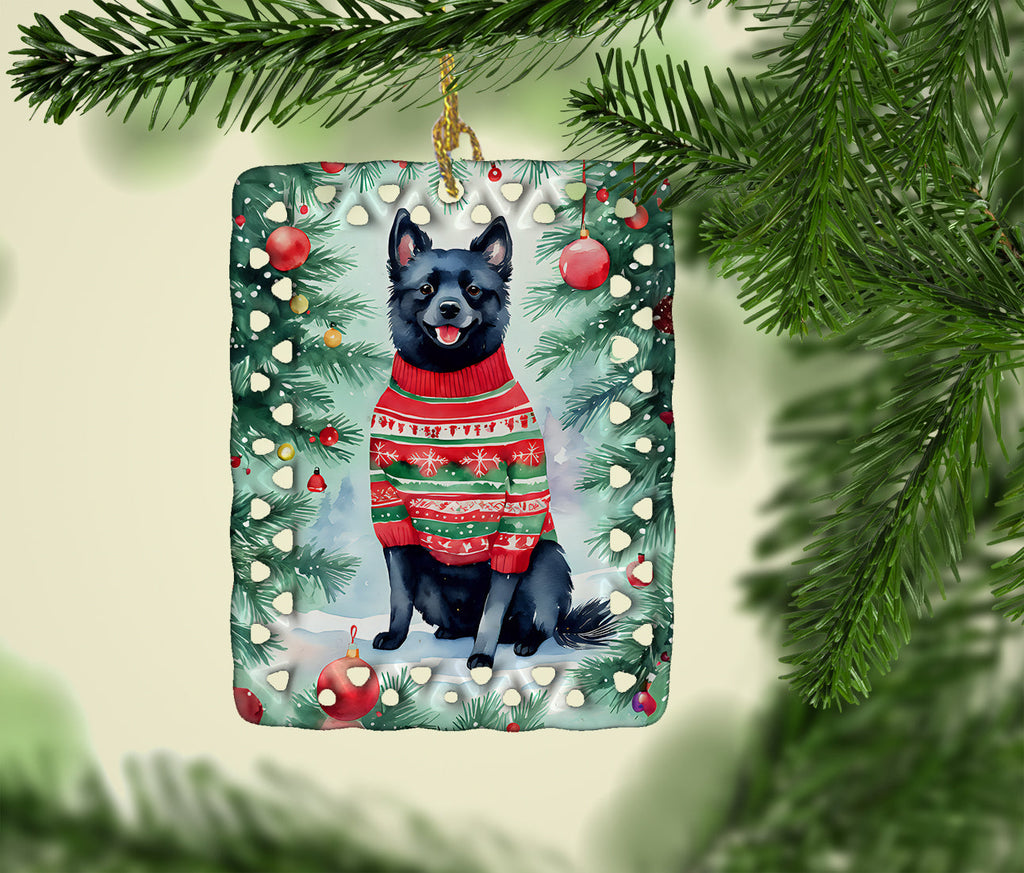 Schipperke Christmas Porcelain Ornament Christmas Tree Hanging Decorations for Home Christmas Holiday, Rectangle, Gift, Multicolor