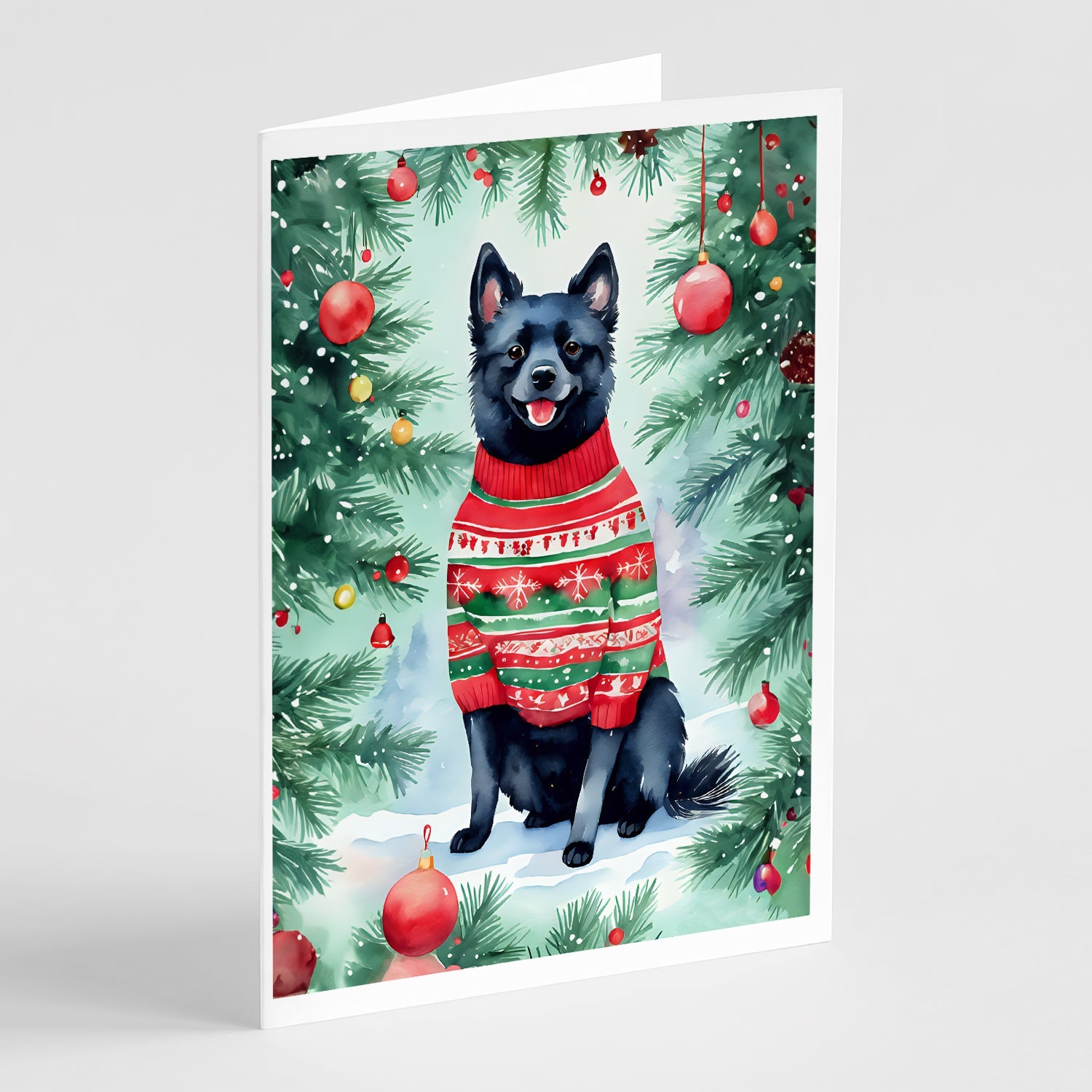 Schipperke Christmas Greeting Cards Pack of 8 Blank Cards with Envelopes Whimsical A7 Size 5x7