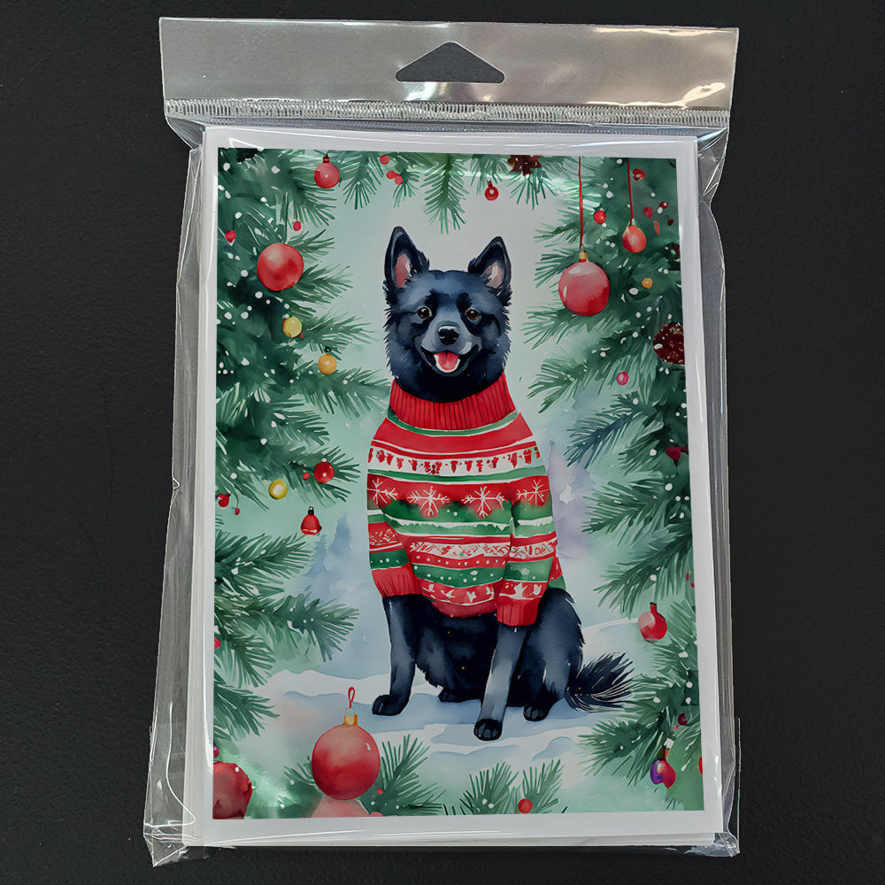 Schipperke Christmas Greeting Cards Pack of 8 Blank Cards with Envelopes Whimsical A7 Size 5x7