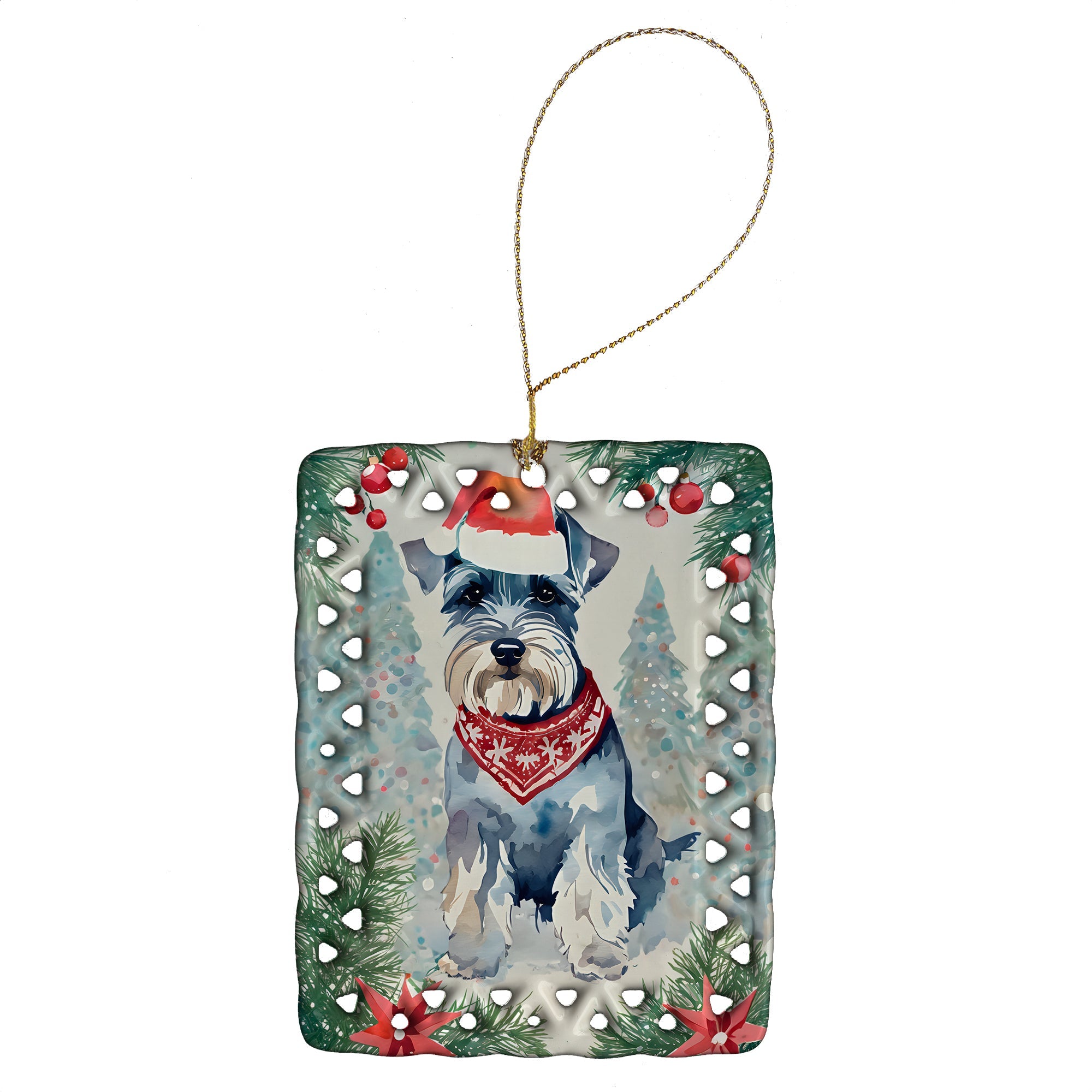 Schnauzer Christmas Porcelain Ornament Christmas Tree Hanging Decorations for Home Christmas Holiday, Rectangle, Gift, Multicolor
