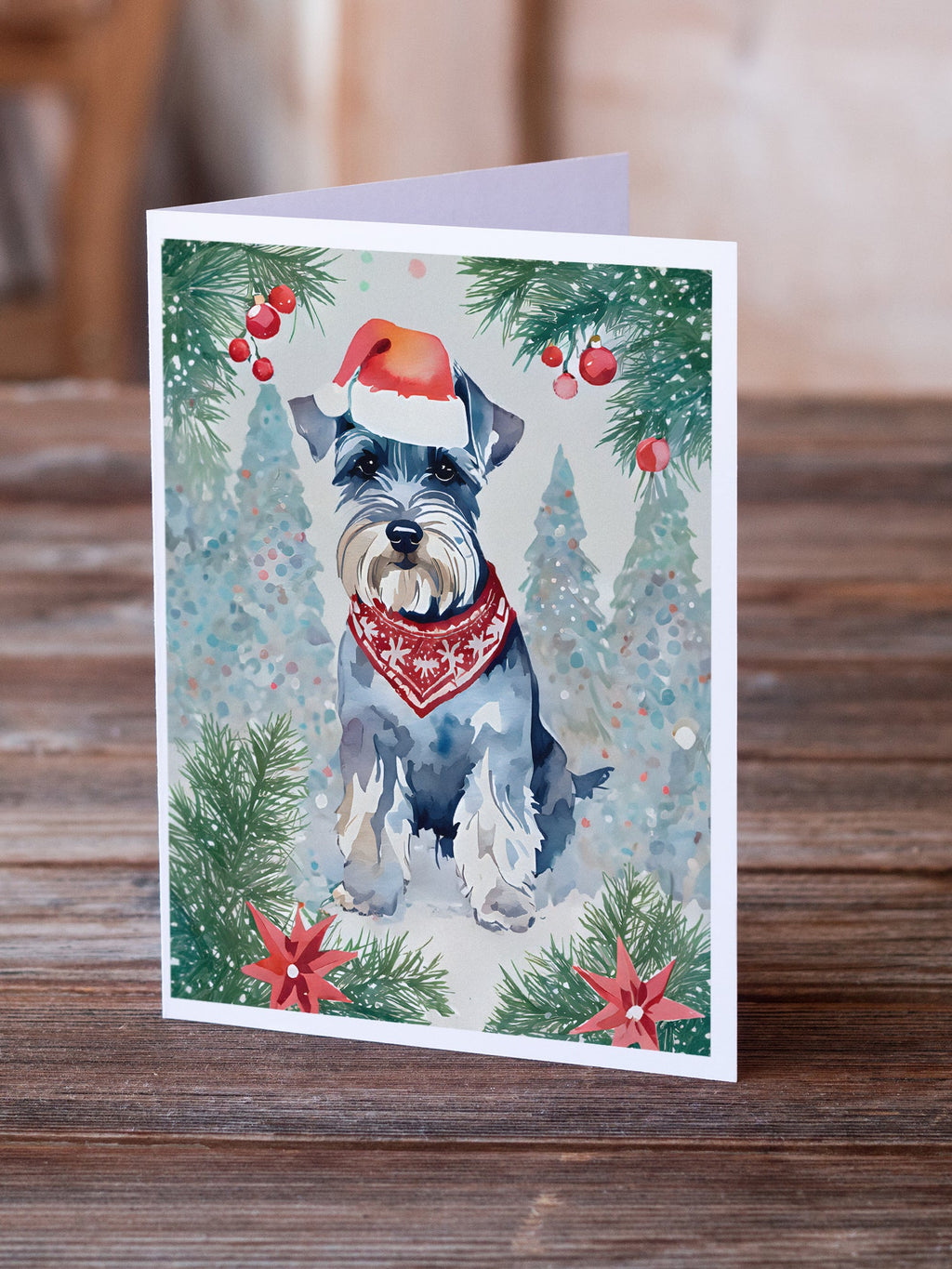 Schnauzer Christmas Greeting Cards Pack of 8 Blank Cards with Envelopes Whimsical A7 Size 5x7