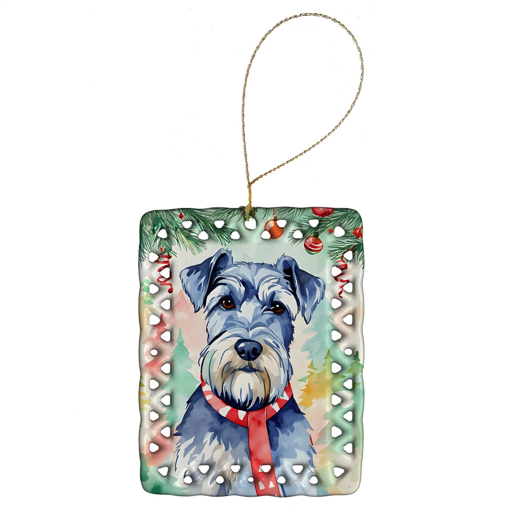 Schnauzer Christmas Porcelain Ornament Christmas Tree Hanging Decorations for Home Christmas Holiday, Rectangle, Gift, Multicolor