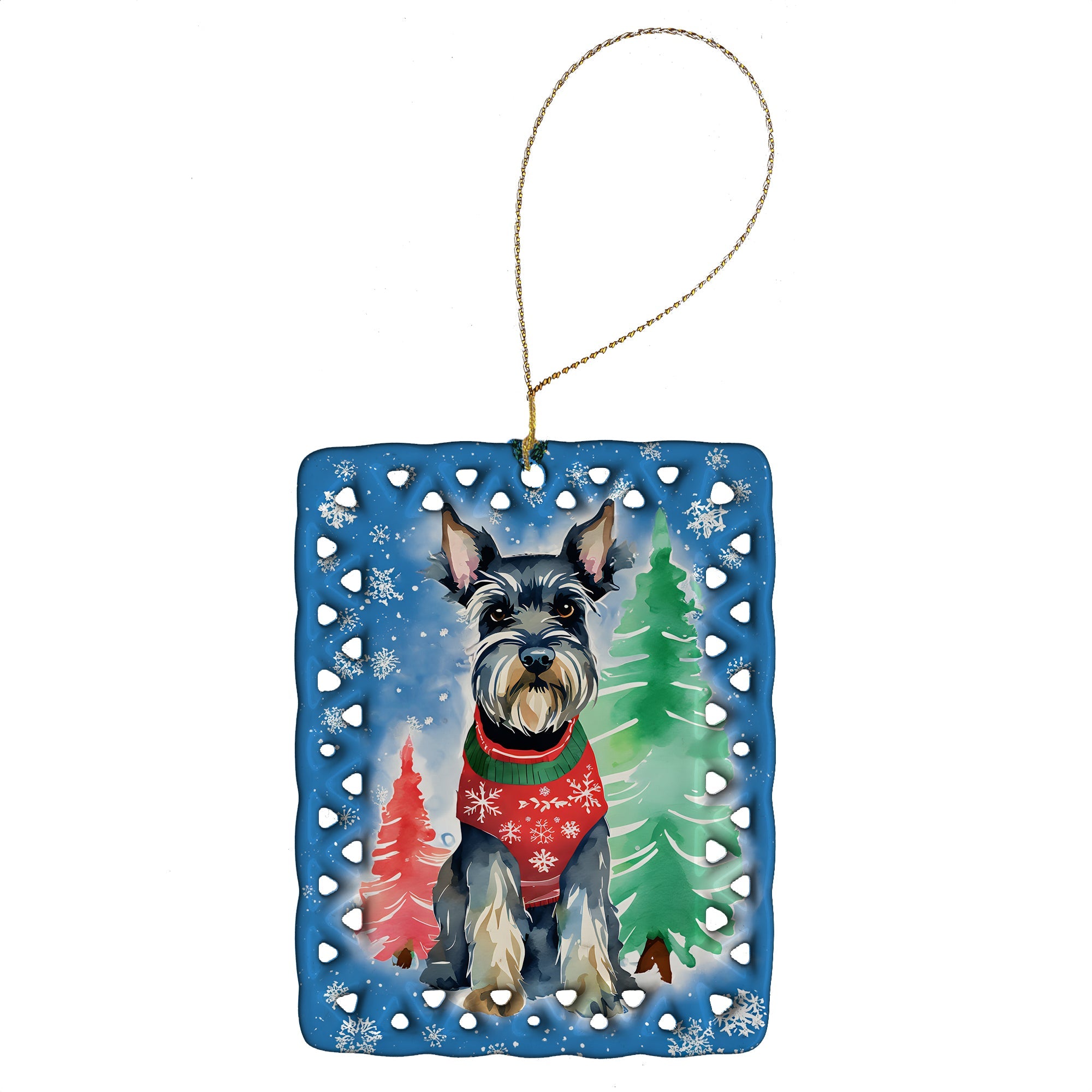 Schnauzer Christmas Porcelain Ornament Christmas Tree Hanging Decorations for Home Christmas Holiday, Rectangle, Gift, Multicolor