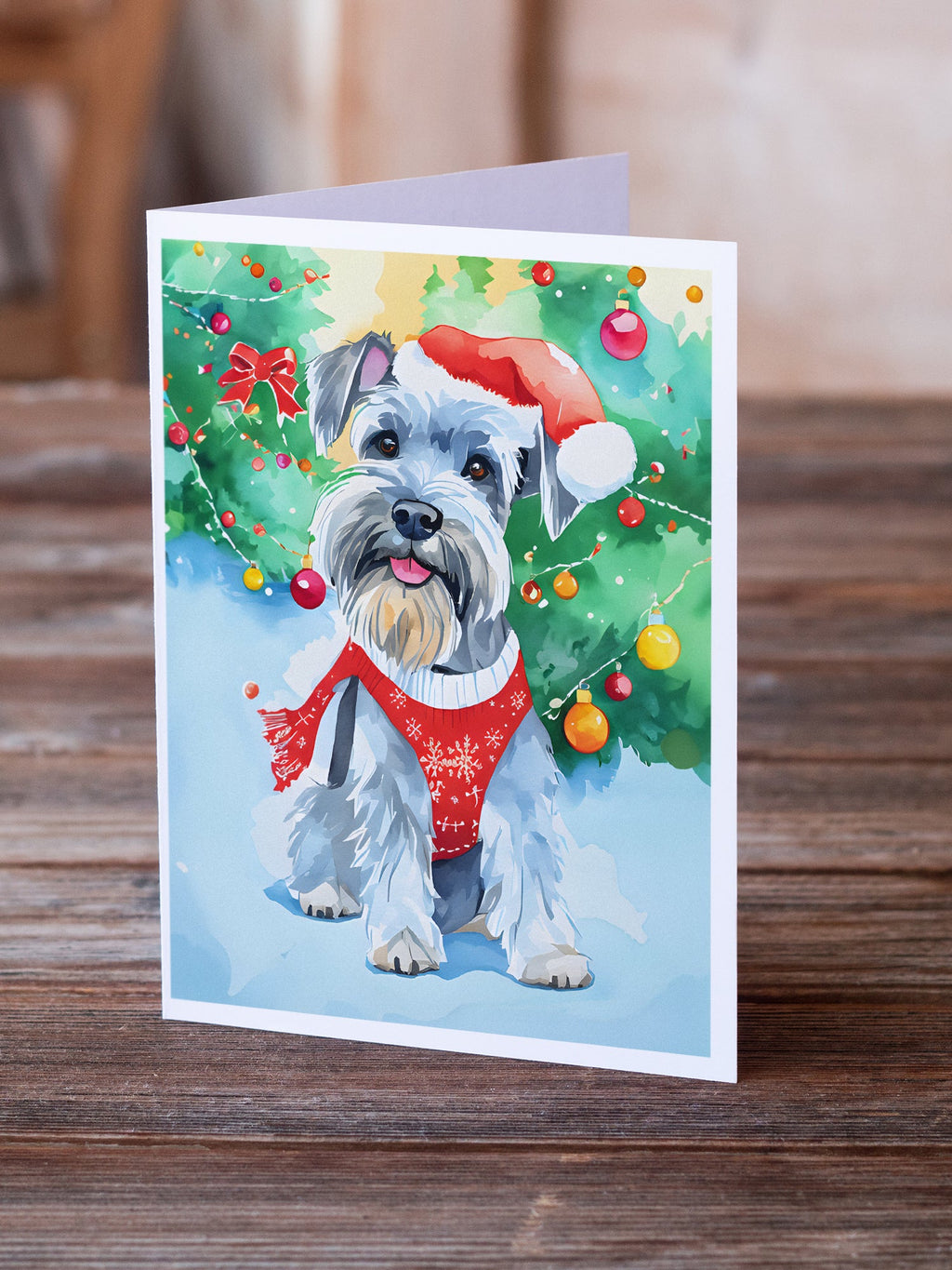 Schnauzer Christmas Greeting Cards Pack of 8 Blank Cards with Envelopes Whimsical A7 Size 5x7