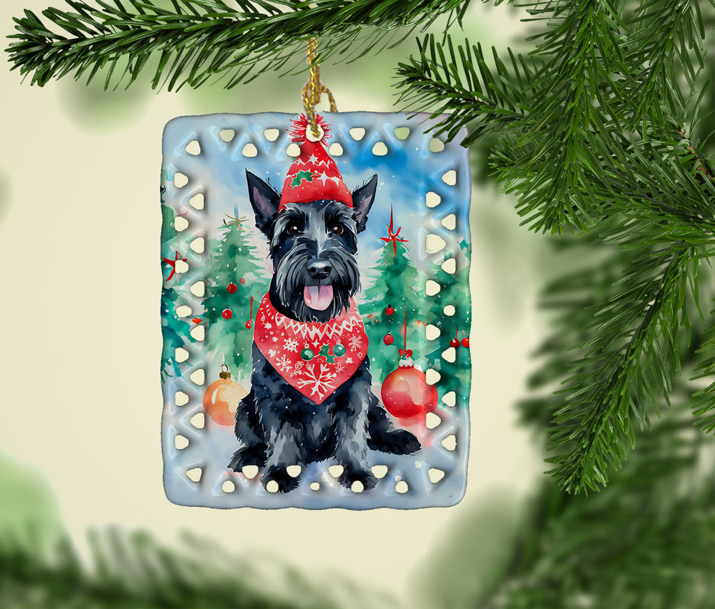 Scottish Terrier Christmas Porcelain Ornament Christmas Tree Hanging Decorations for Home Christmas Holiday, Rectangle, Gift, Multicolor