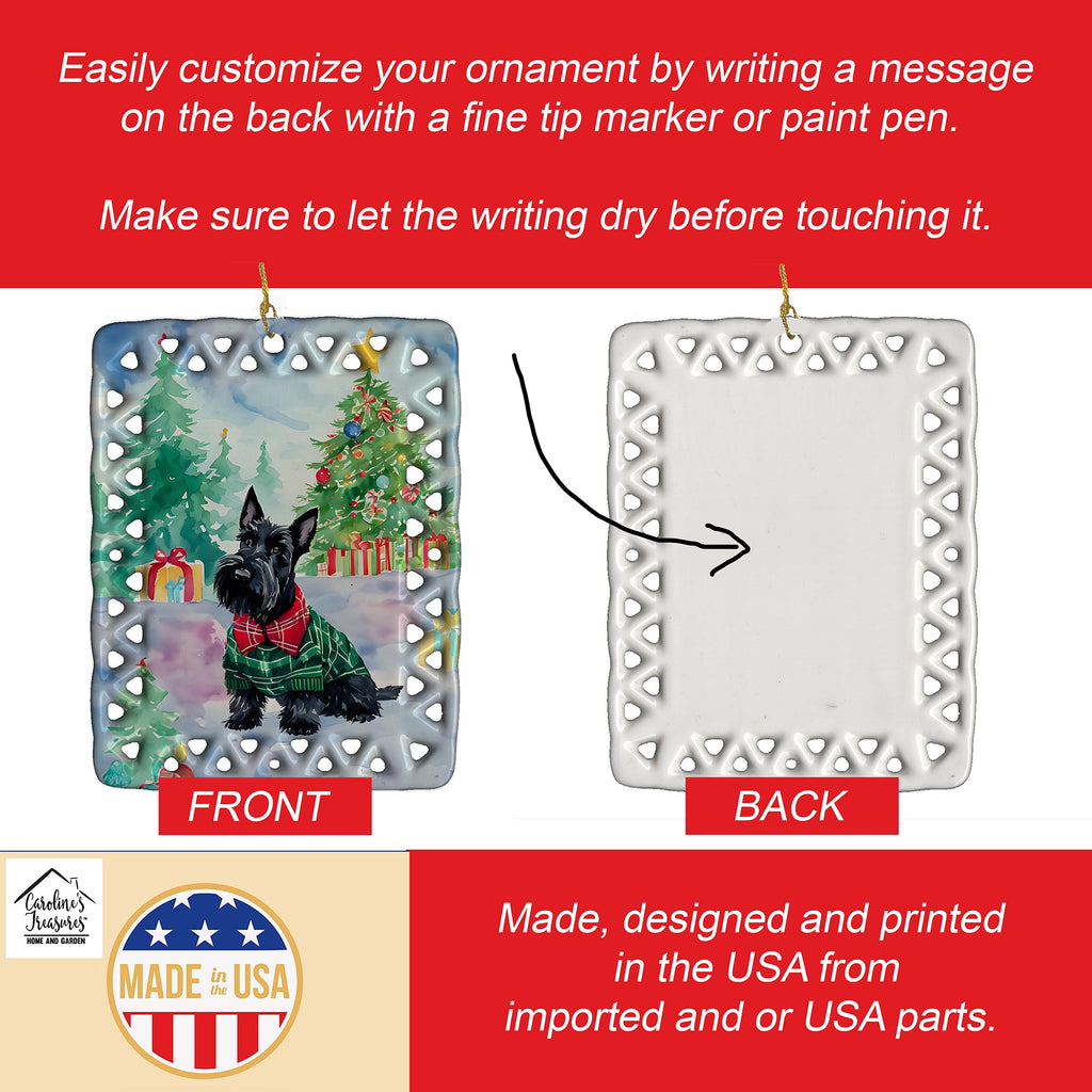 Scottish Terrier Christmas Porcelain Ornament Christmas Tree Hanging Decorations for Home Christmas Holiday, Rectangle, Gift, Multicolor