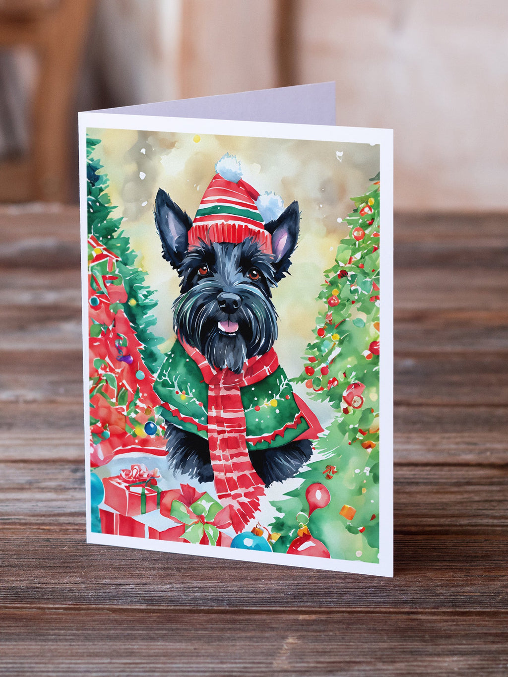 Scottish Terrier Christmas Greeting Cards Pack of 8 Blank Cards with Envelopes Whimsical A7 Size 5x7