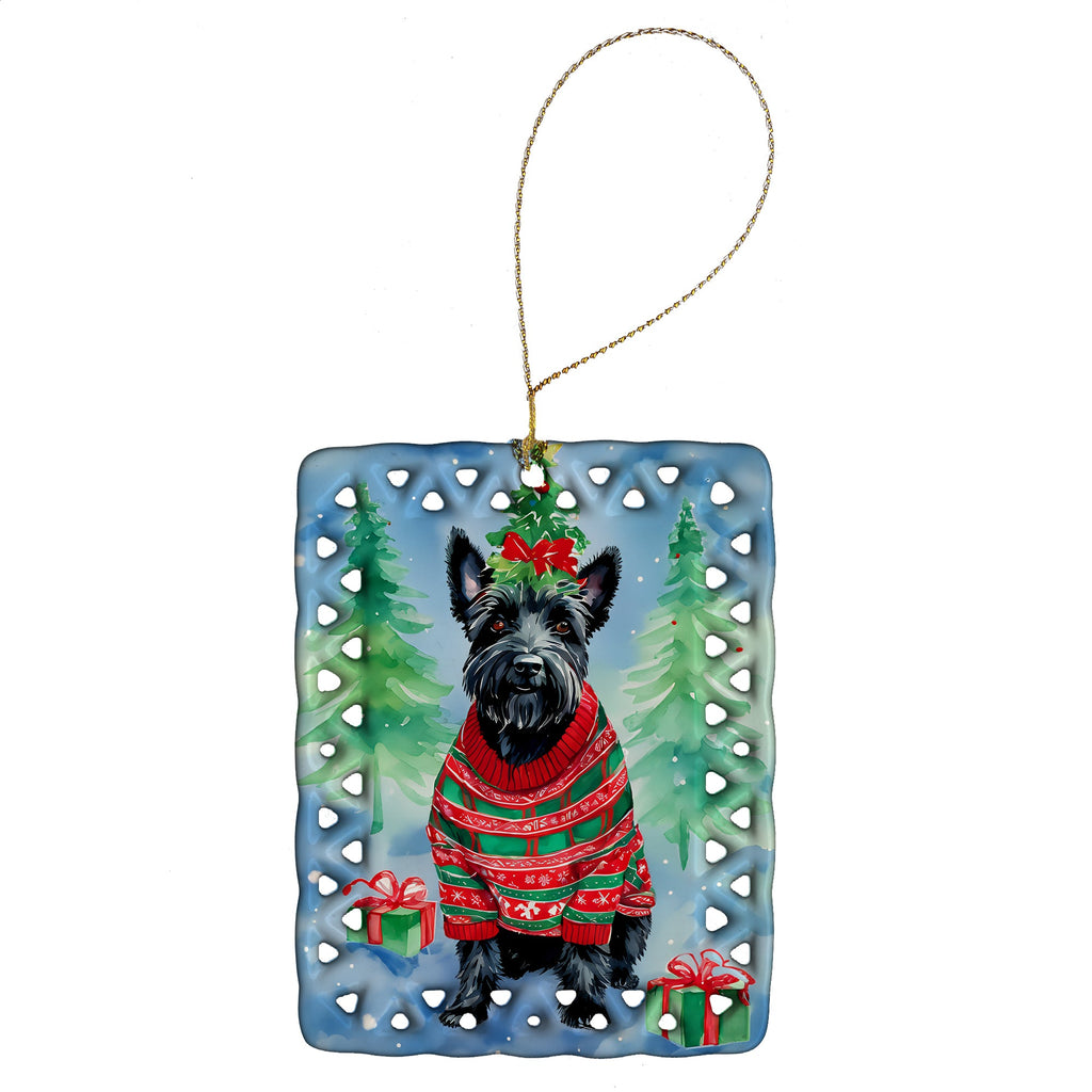Scottish Terrier Christmas Porcelain Ornament Christmas Tree Hanging Decorations for Home Christmas Holiday, Rectangle, Gift, Multicolor